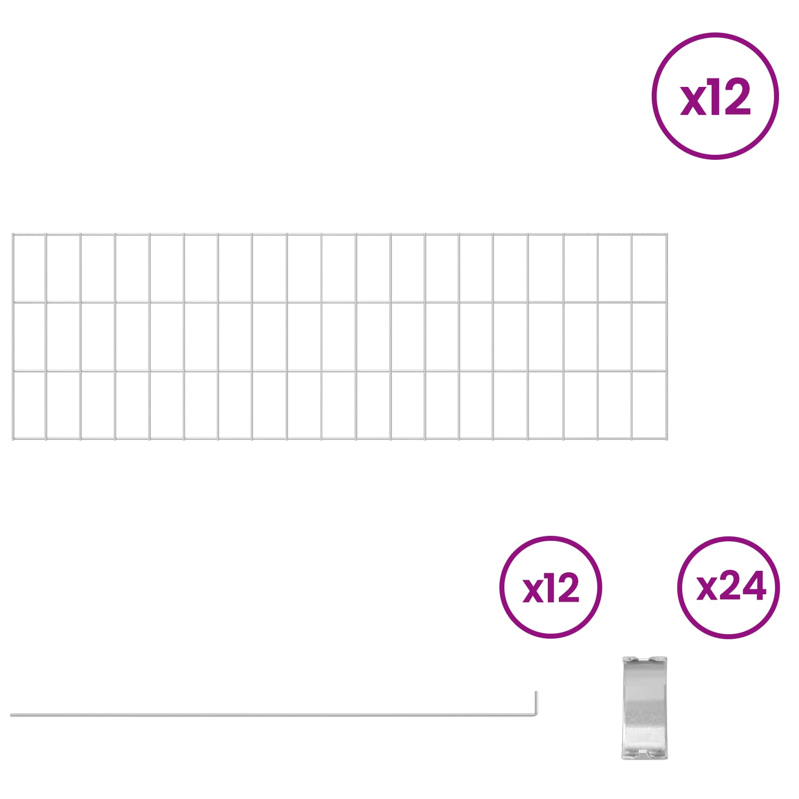 Περίφραξη Κήπου με Στήλες 12 pcs 95 x 30 εκ. Mesh Ασημί