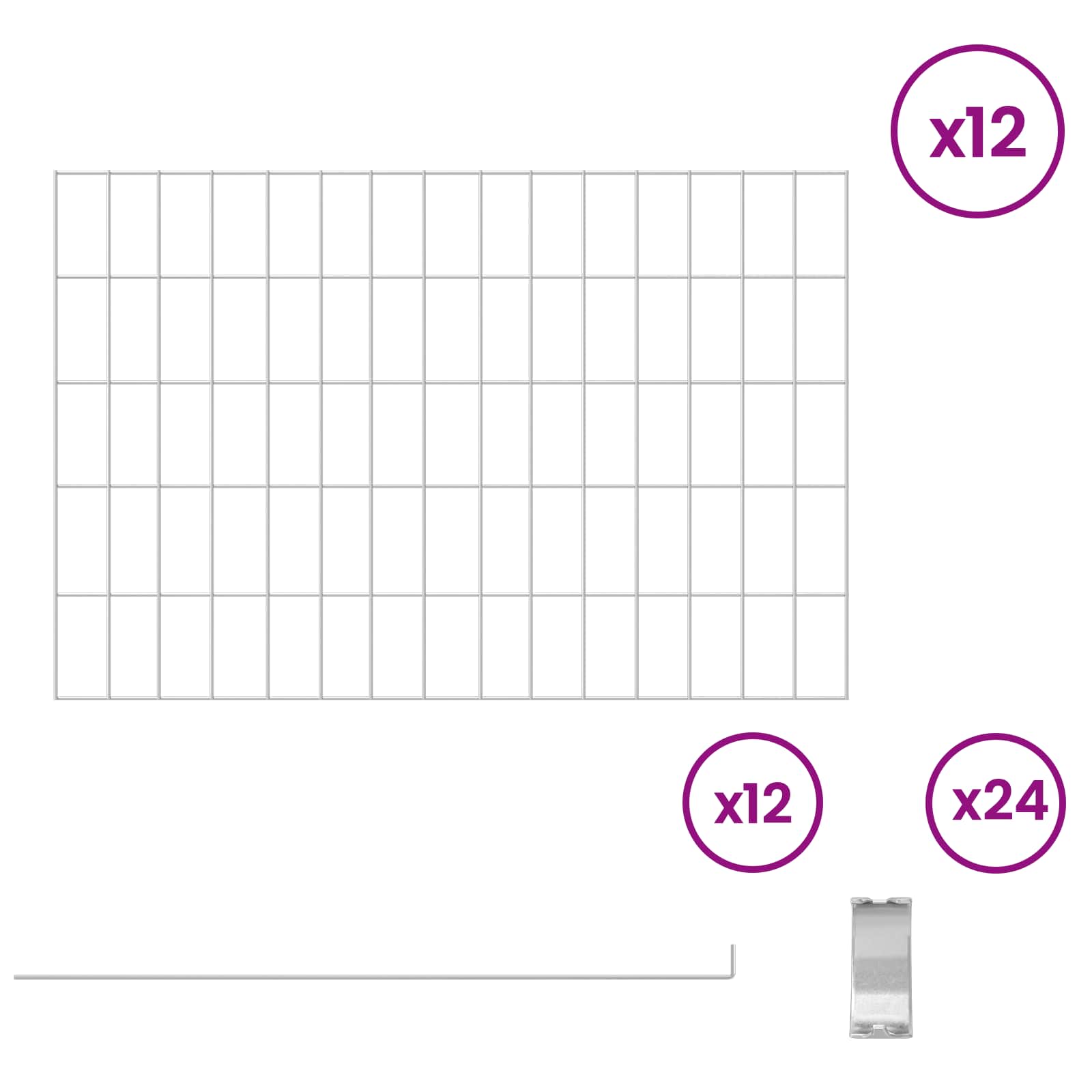 Περίφραξη Κήπου με Στήλες 12 pcs 75 x 50 εκ. Mesh Ασημί