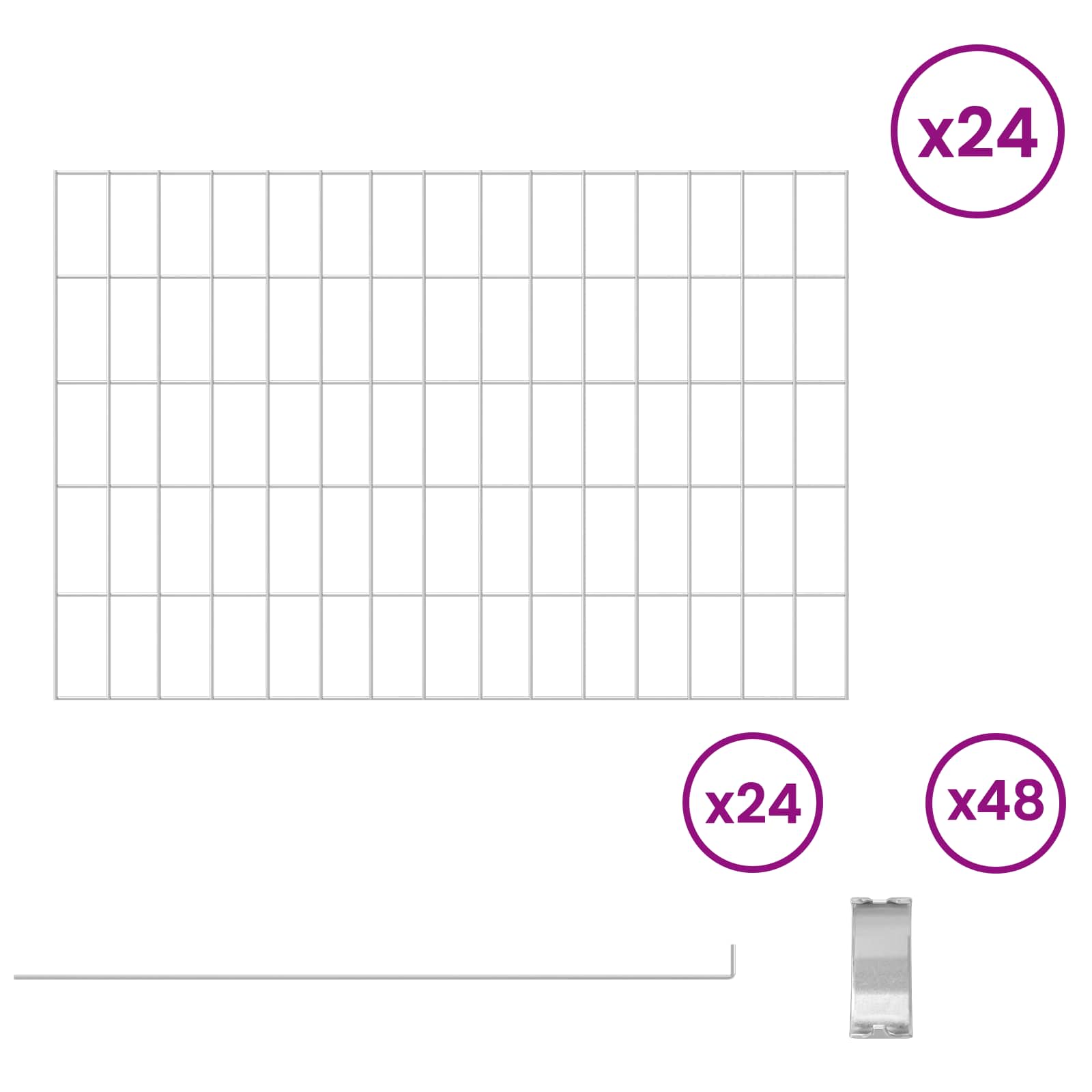 Περίφραξη Κήπου με Στήλες 24 pcs 75 x 50 εκ. Mesh Ασημί