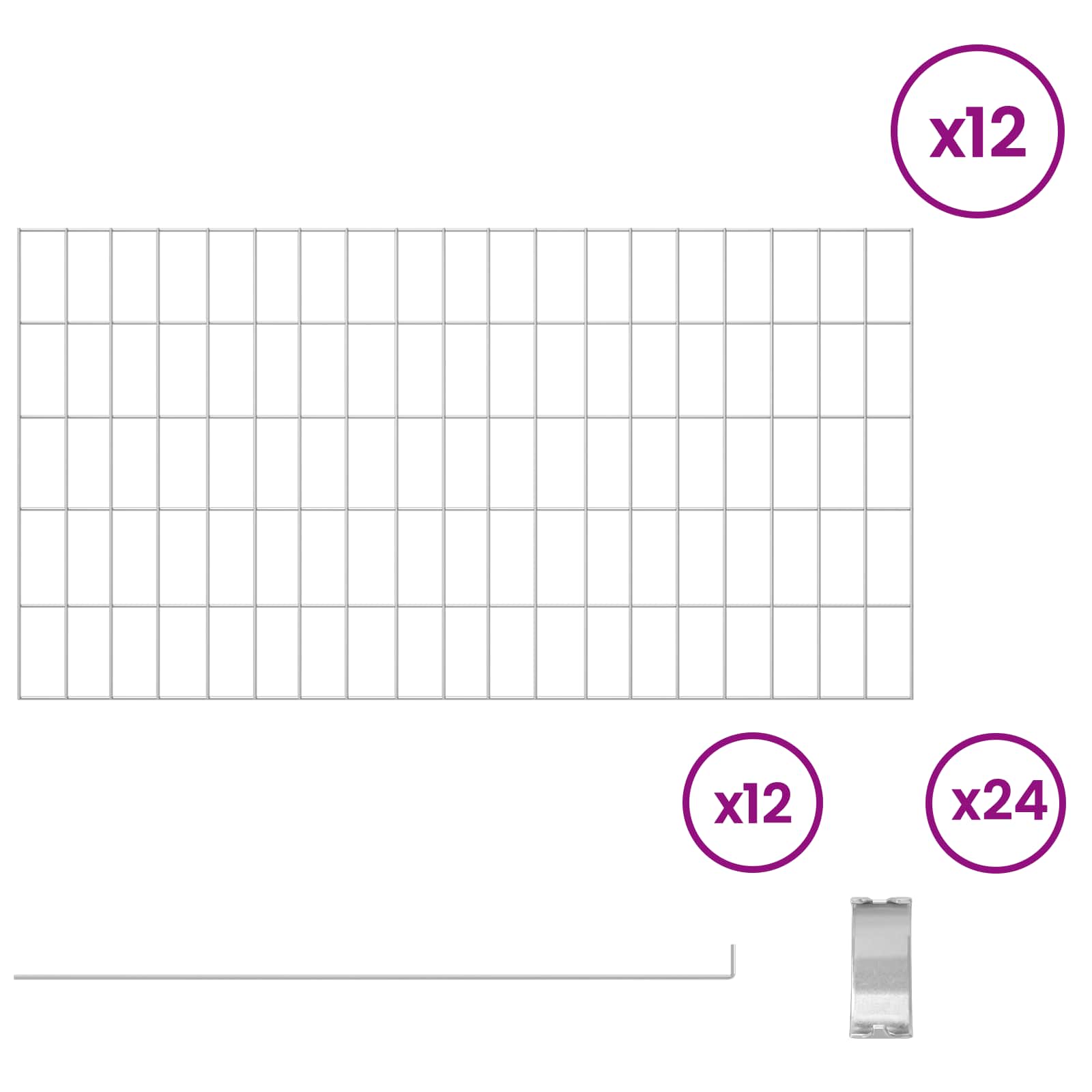 Περίφραξη Κήπου με Στήλες 12 pcs 95 x 50 εκ. Mesh Ασημί