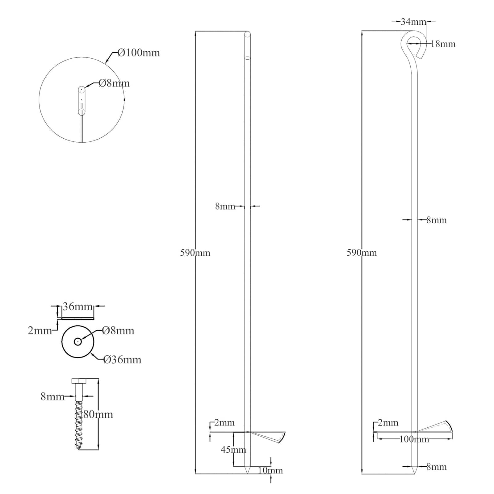 Γείωση 4 pcs Ασημί Ø10 x 60 εκ Γαλβανισμένο Μέταλλο - Pakobazaar