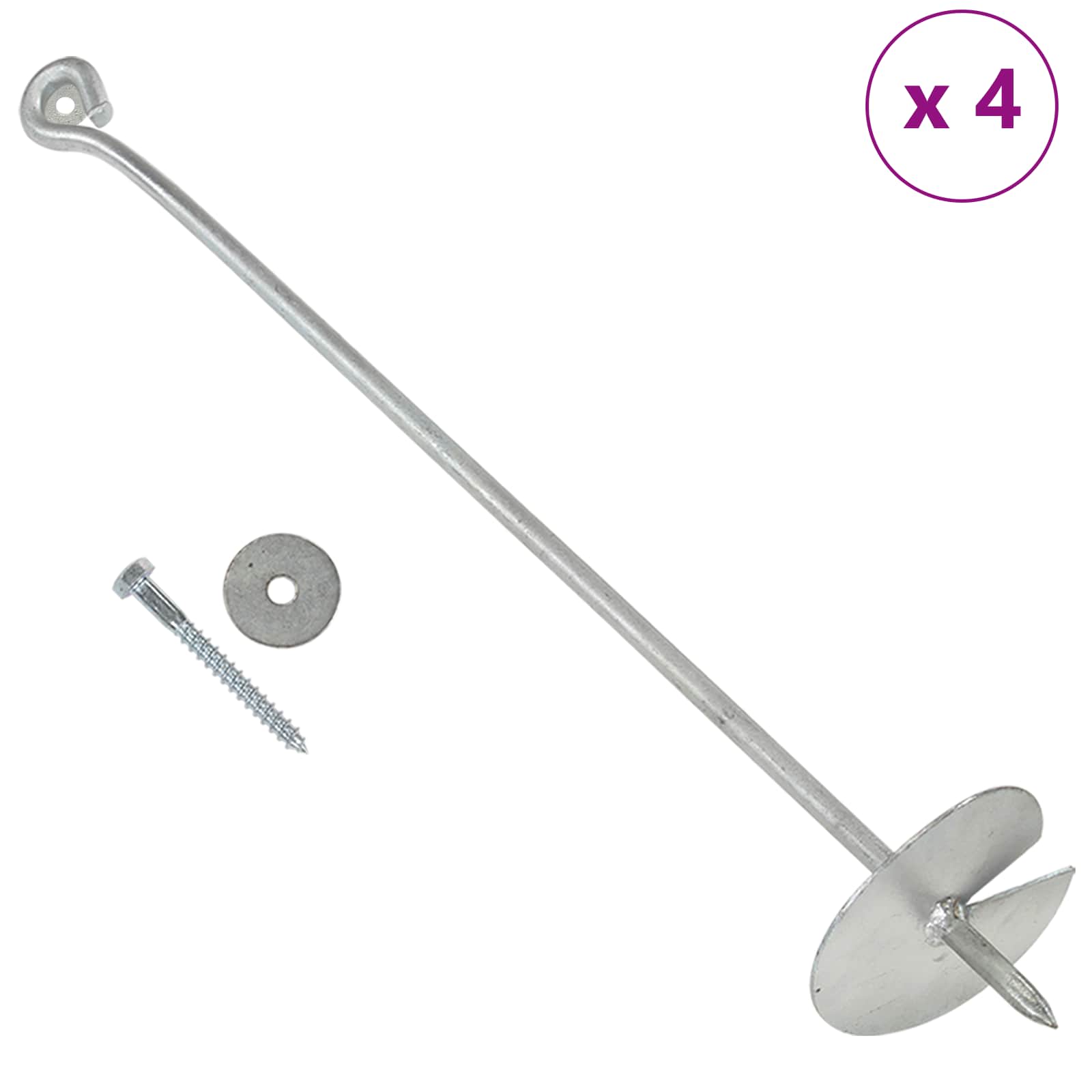 Γείωση 4 pcs Ασημί Ø10 x 60 εκ Γαλβανισμένο Μέταλλο - Pakobazaar