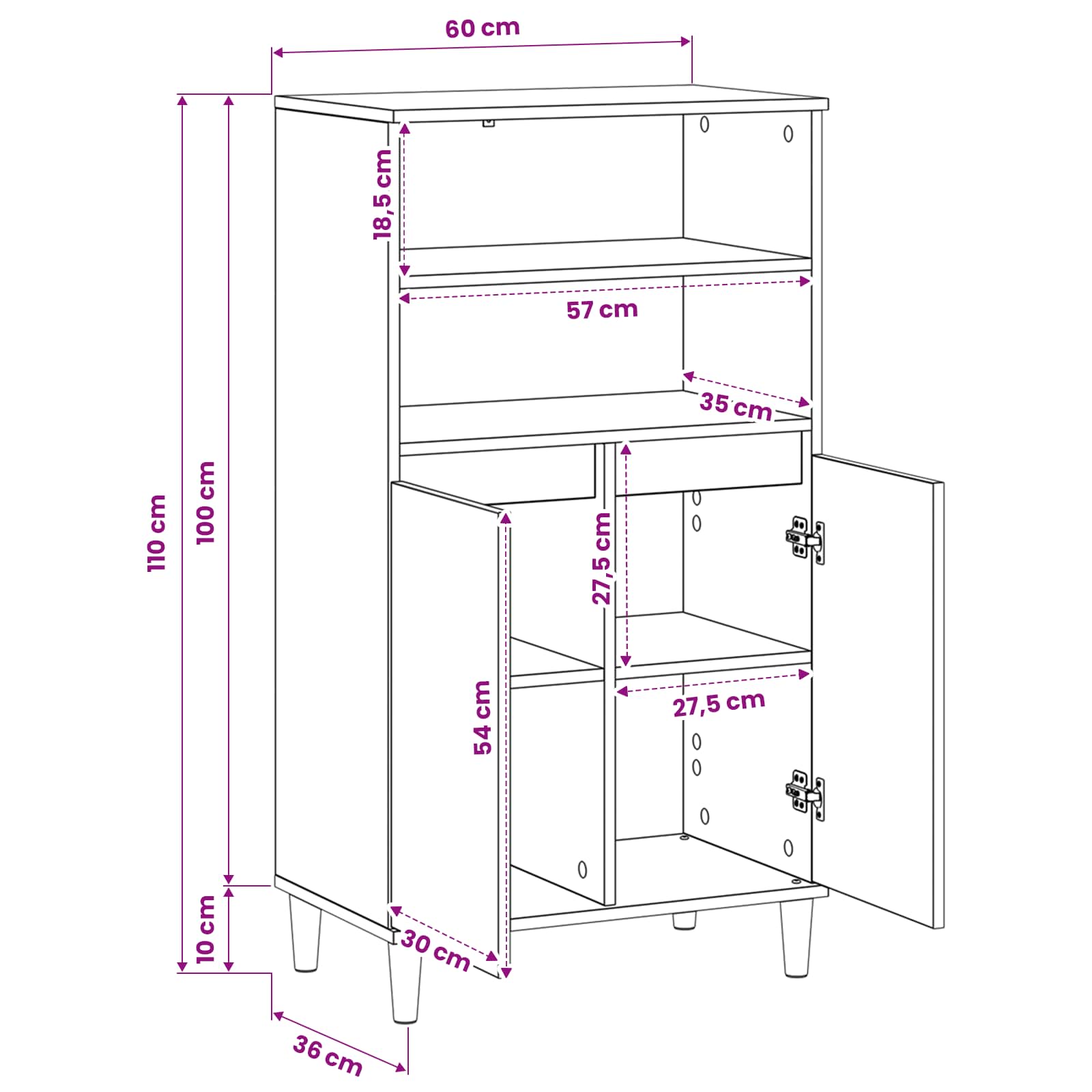 Highboard Ξύλο δρυός 60 x 36 x 110 εκ. Επεξεργασμένο Ξύλο