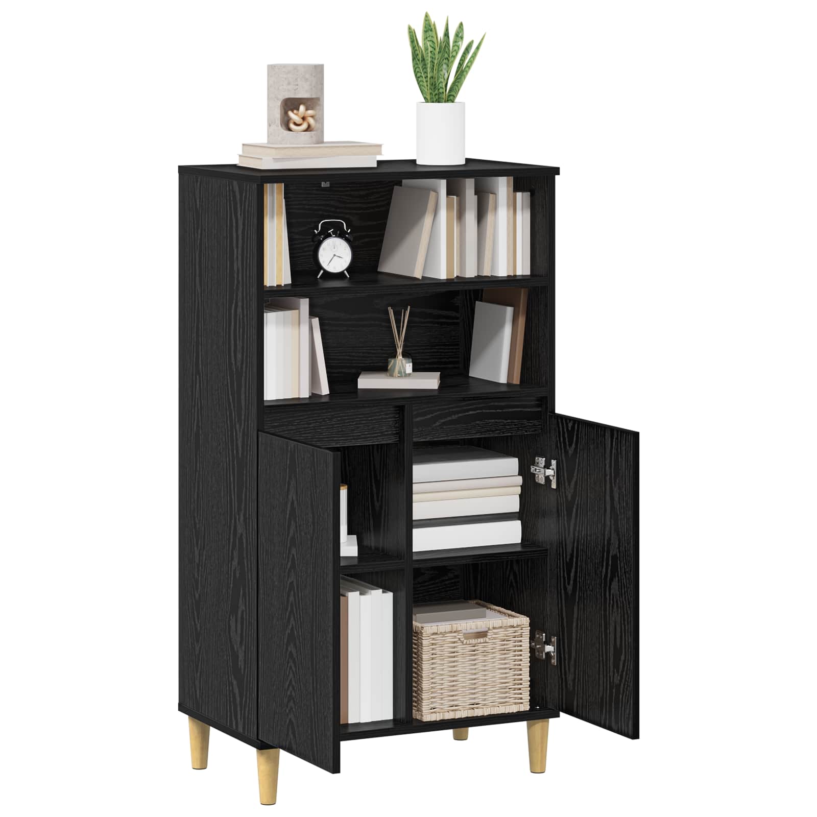 Highboard Μαύρη Δρυς 60 x 36 x 110 εκ. Επεξεργασμένο Ξύλο