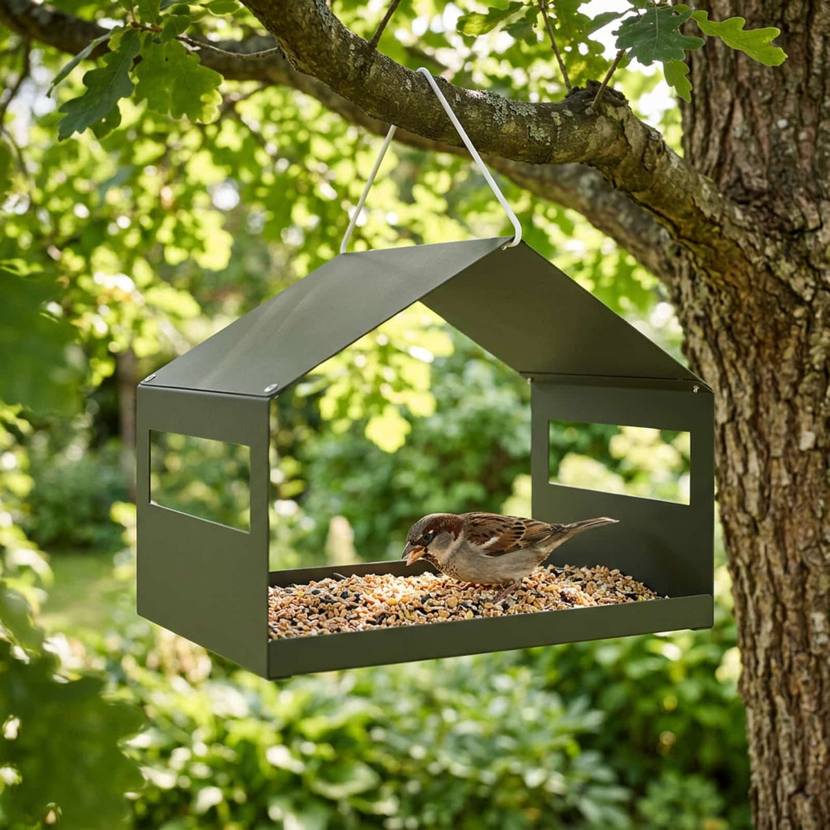 Κρεμαστή ταΐστρα πουλιών Ατσάλι Λαδί 30 x 23 x 23 cm - Pakobazaar