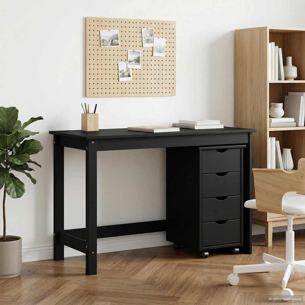 Σετ Γραφείου και Ντουλάπας 2 τμχ. Μαύρο Μασίφ Ξύλο Πεύκου