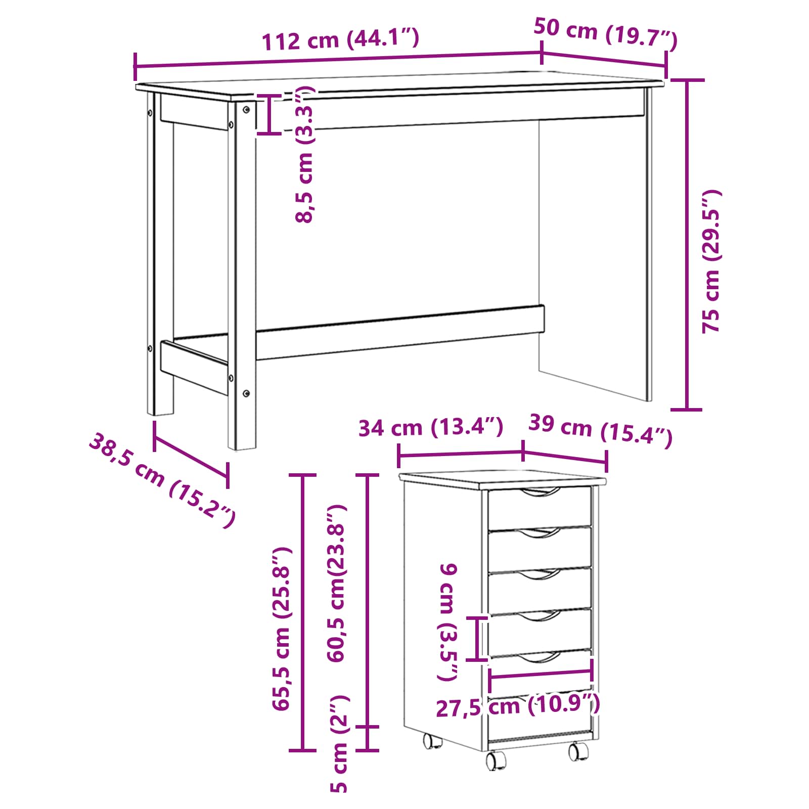 Σετ Γραφείου και Κινητού Ντουλαπιού MOSS 2 pcs Λευκό - Pakobazaar