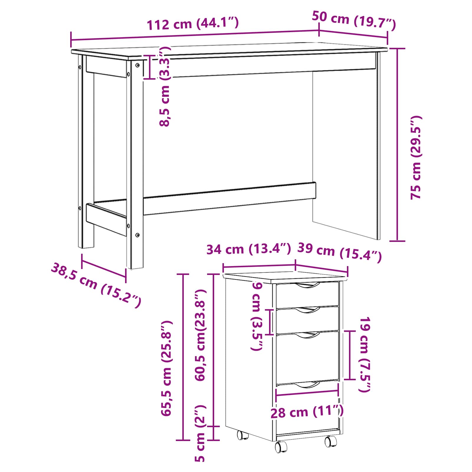 Σετ Γραφείου και Κινητού Ντουλαπιού MOSS 2 pcs Γκρι - Pakobazaar