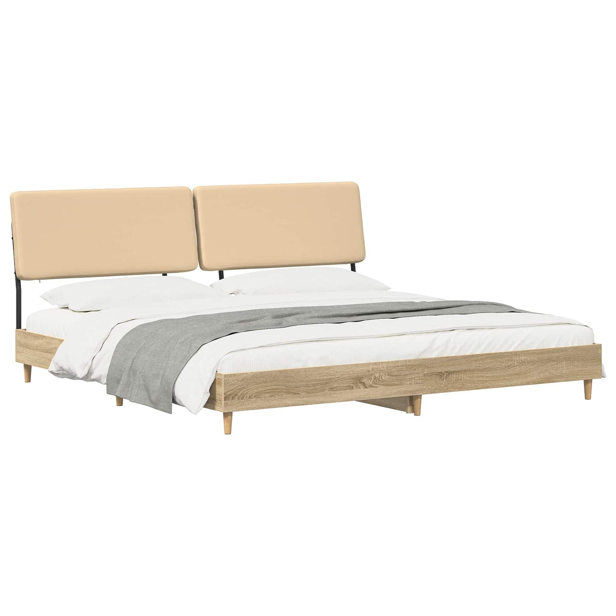 Διπλό κρεβάτι με κεφαλάρι Sonoma oak και κρεμ 200 x 200 cm - Pakobazaar
