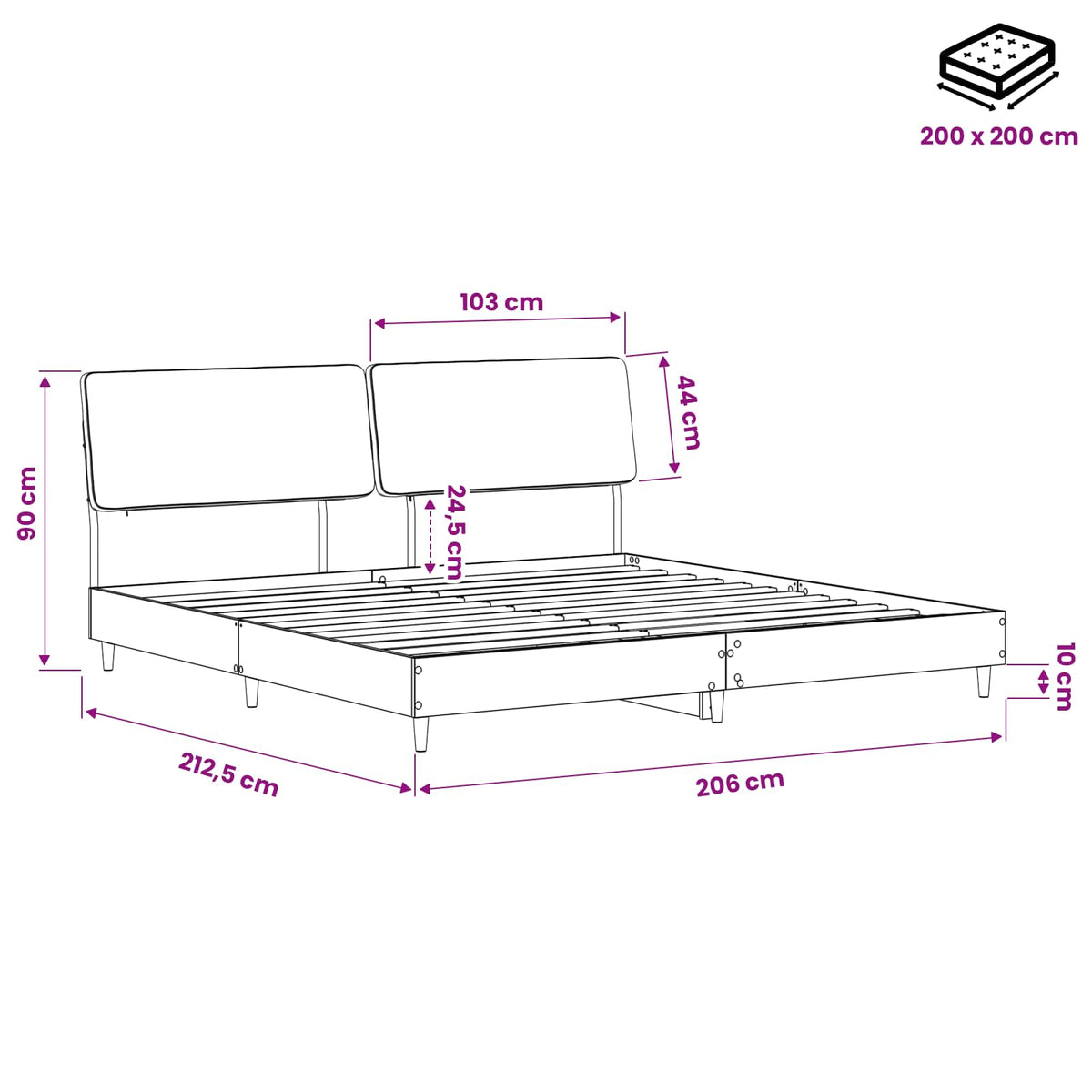 Διπλό κρεβάτι με κεφαλάρι Sonoma oak και κρεμ 200 x 200 cm - Pakobazaar