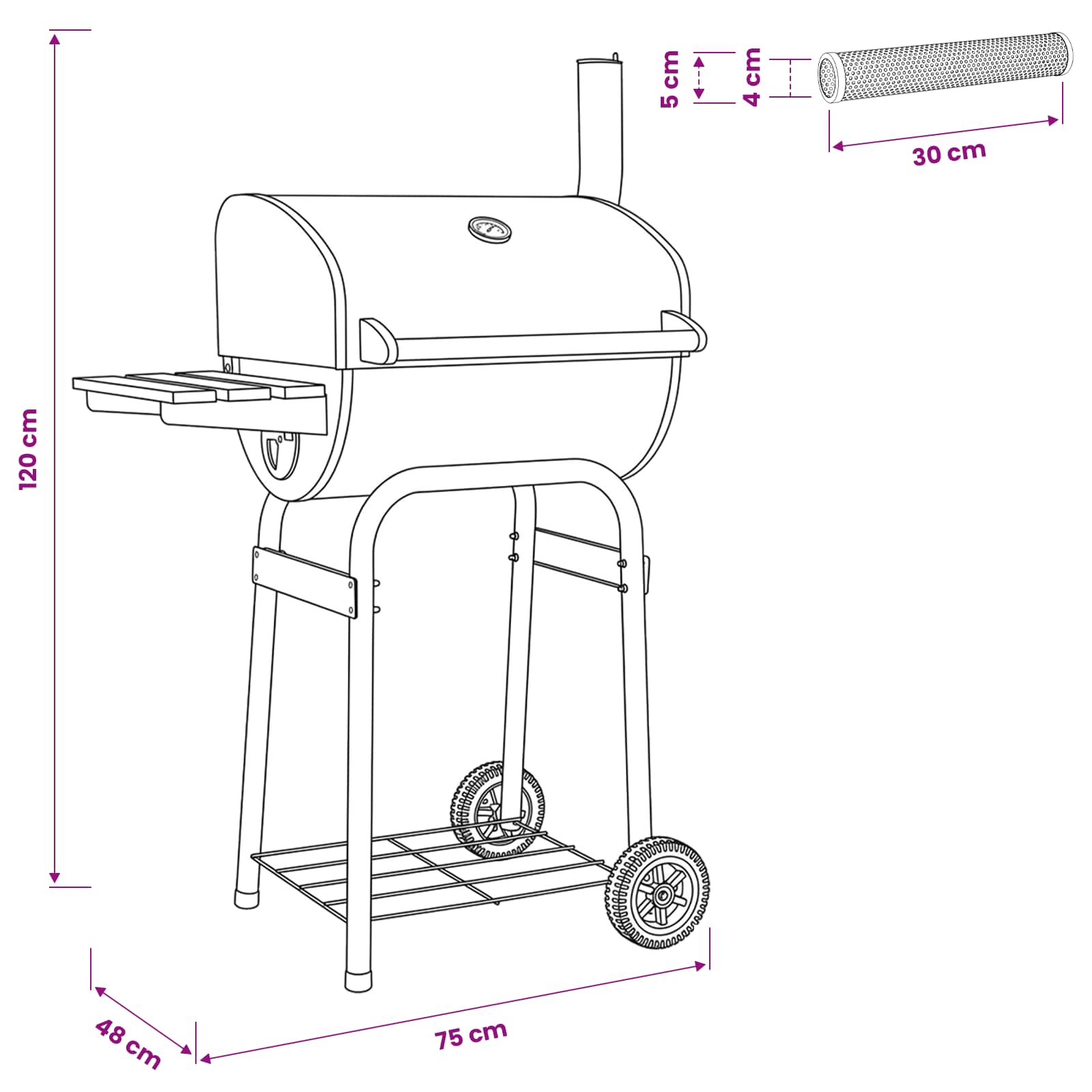 Γκριλ κάρβουνου 75 x 48 x 120 εκ. Ασημί - Pakobazaar