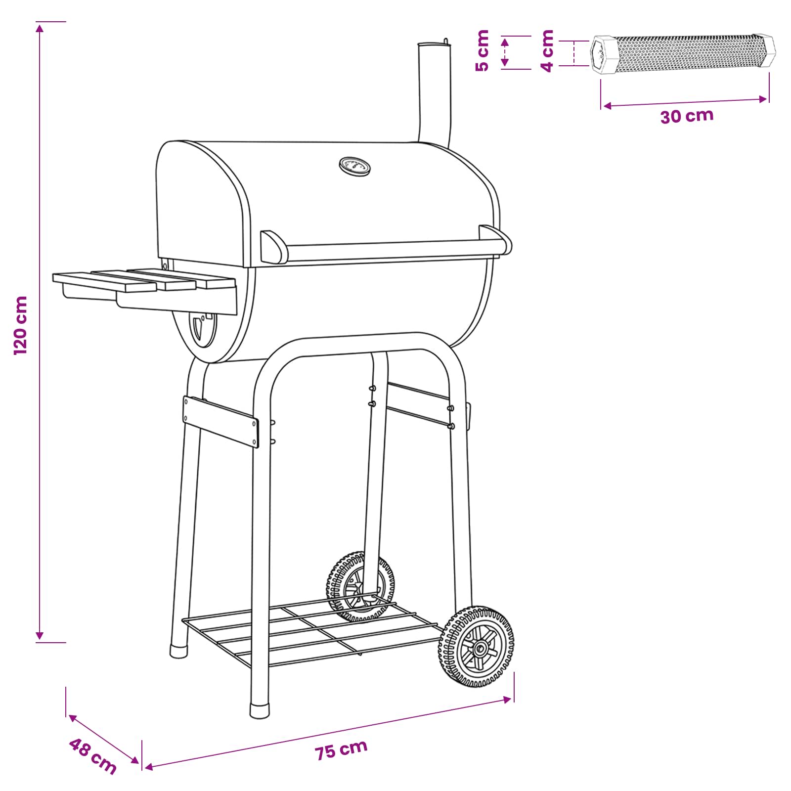 Γκριλ κάρβουνου 75 x 48 x 120 εκ. Ασημί - Pakobazaar