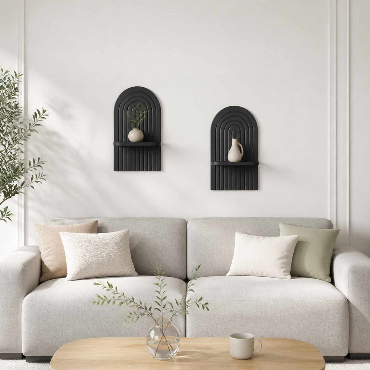Ράφι Τοίχου 2 τμχ. Μαύρο 23 x 13,5 x 37,5 cm Επεξεργασμένο Ξύλο - Pakobazaar