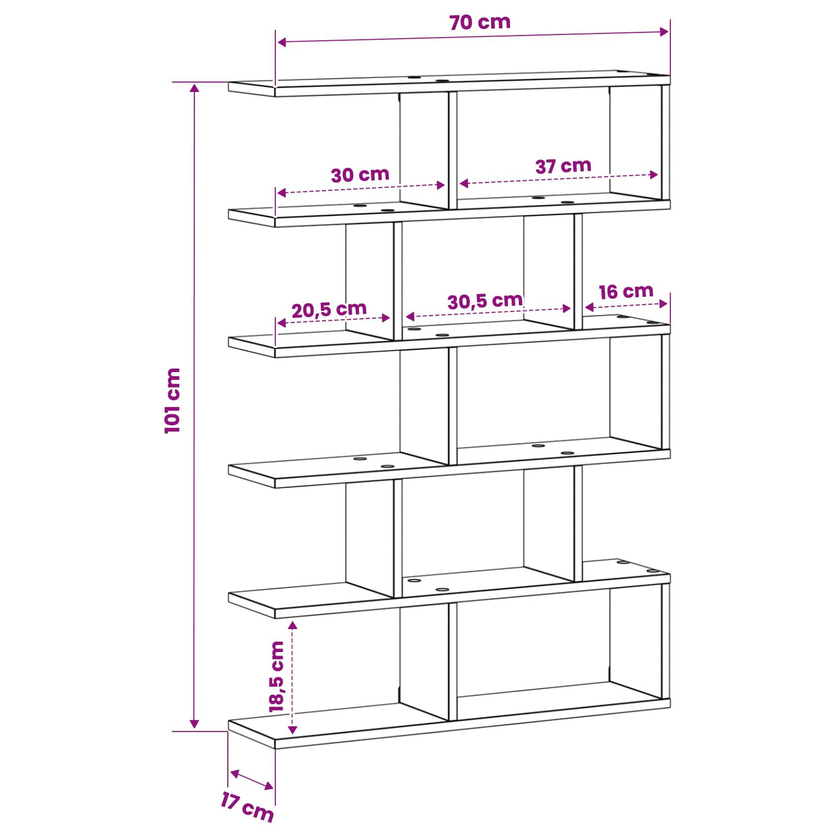 Ράφι Τοίχου Sonoma Δρυς 70 x 17 x 101 cm Επεξεργασμένο Ξύλο