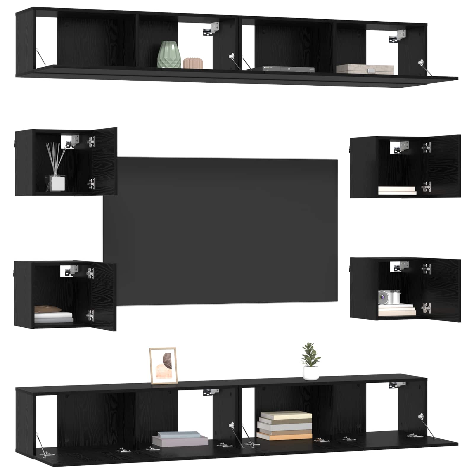 Σετ επίπλου τηλεόρασης 8 pcs 100 x 30 x 30 cm Μαύρη Δρυς - Pakobazaar