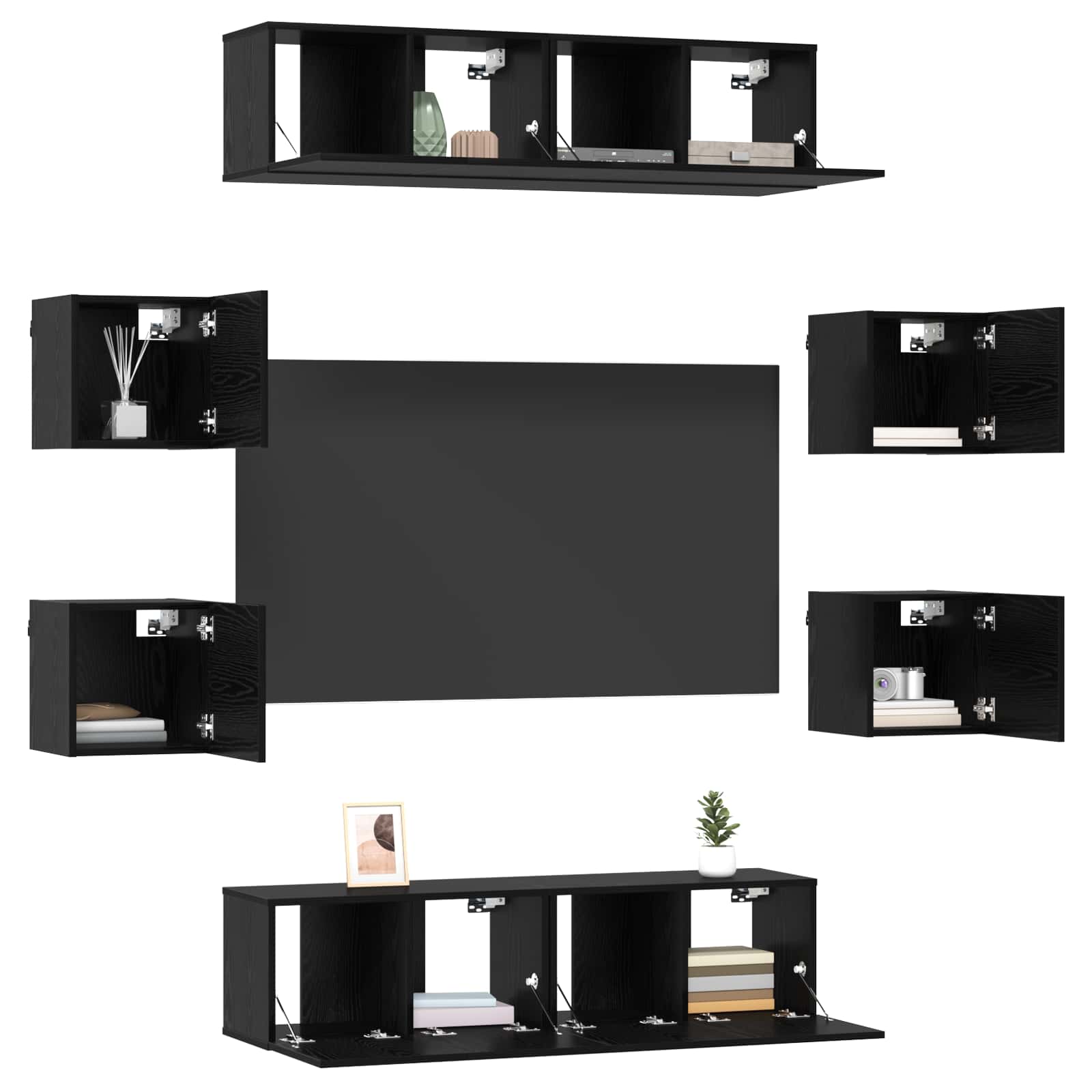 Σετ επίπλου τηλεόρασης 8 pcs 120 x 30 x 30 εκ Μαύρη Δρυς - Pakobazaar