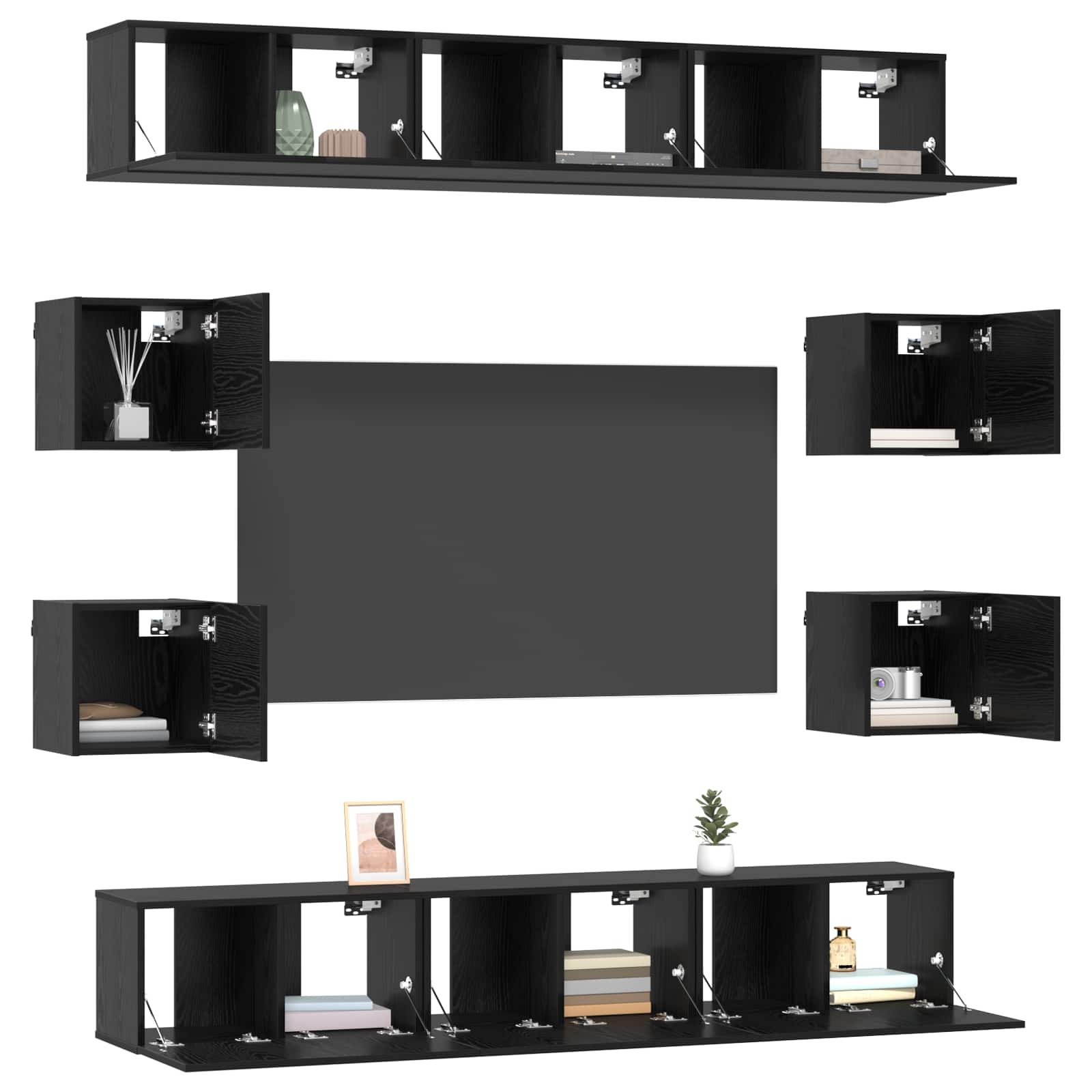 Σετ επίπλου τηλεόρασης 10 pcs 180 x 30 x 30 cm Μαύρη Δρυς - Pakobazaar