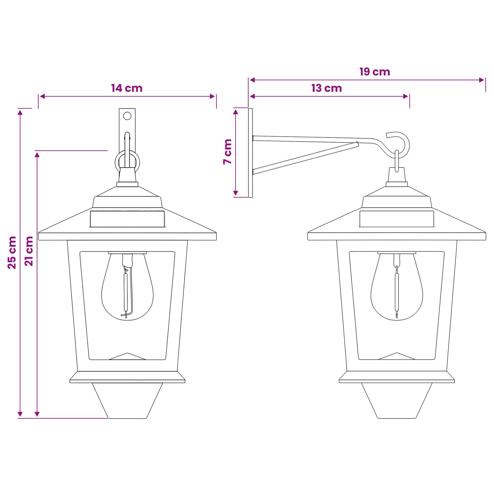Φωτιστικό Τοίχου with LED Bulb 2 τμχ. Μαύρο 19 x 14 x 25 εκ