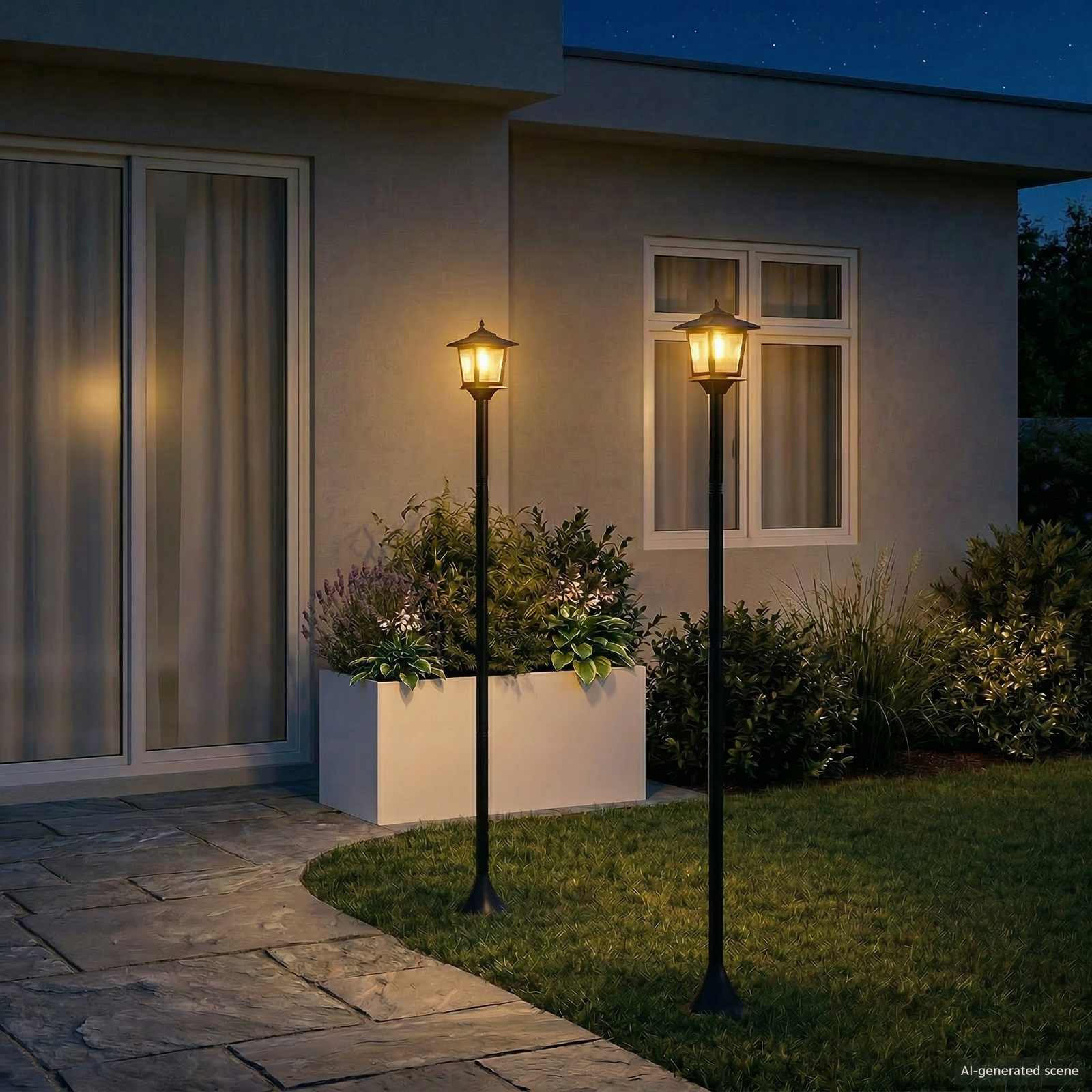 Σετ Στύλων Λαμπτήρα with LED Bulb 2 τμχ. Μαύρο 16 x 16 x 156 εκ