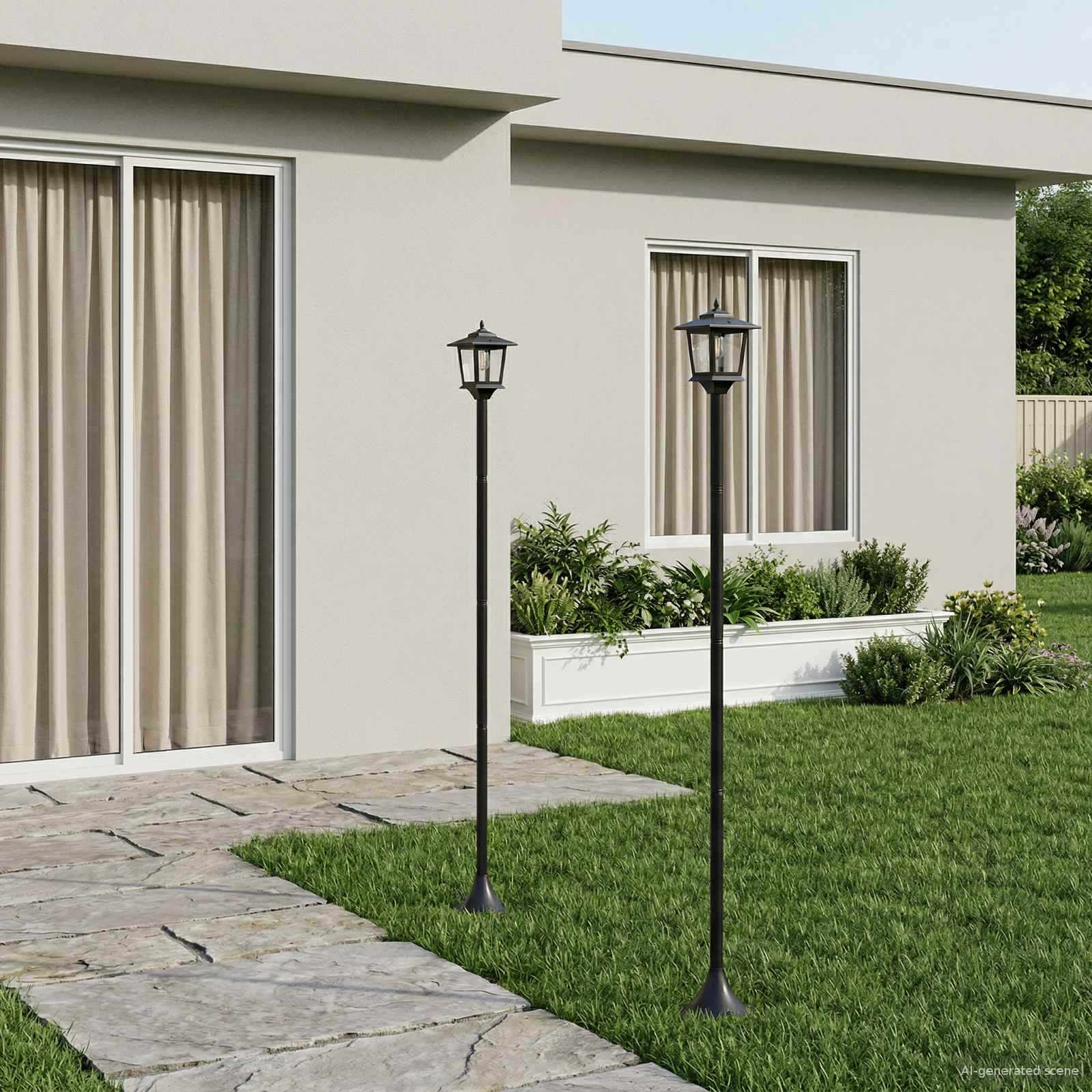 Σετ Στύλων Λαμπτήρα with LED Bulb 2 τμχ. Μαύρο 16 x 16 x 156 εκ
