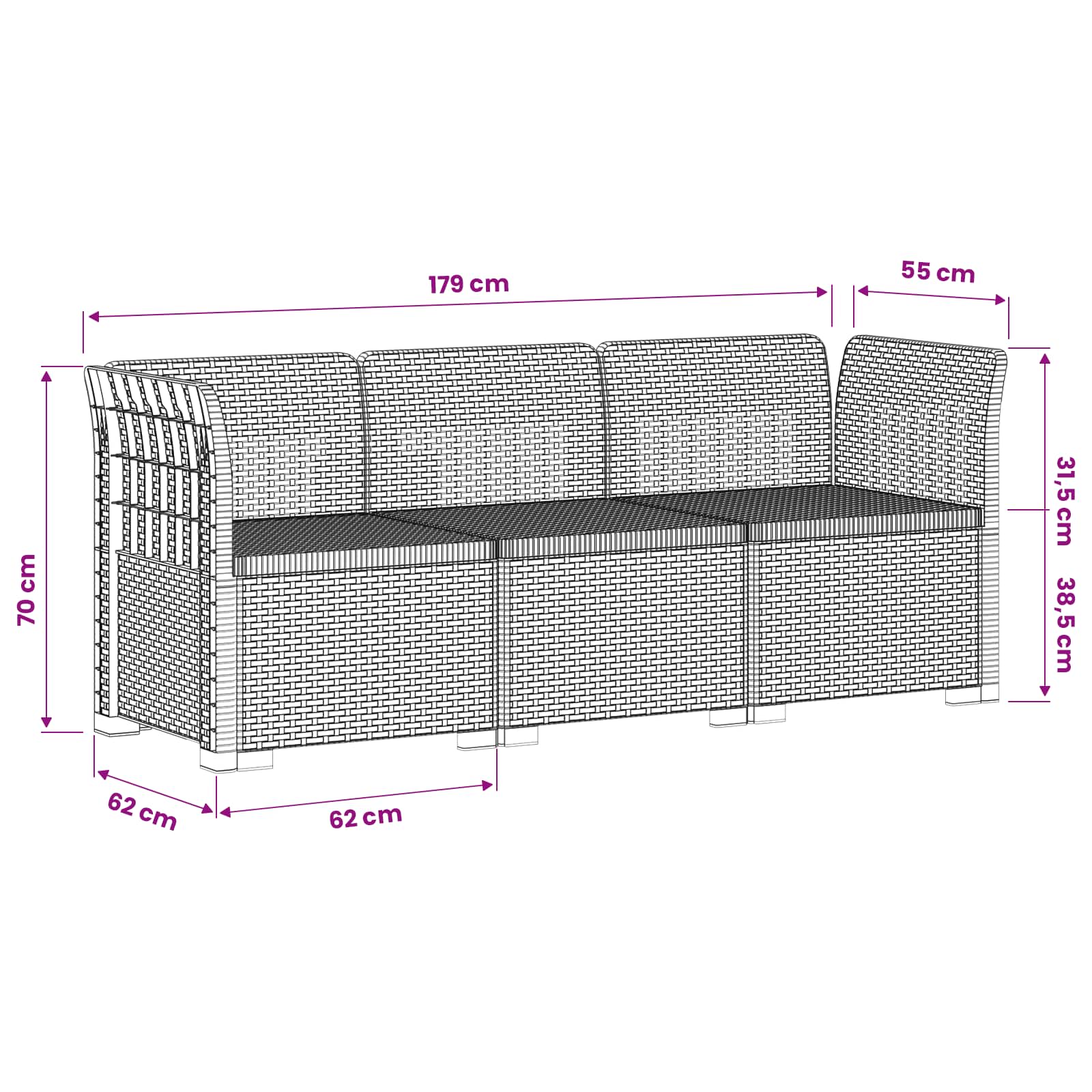 Καθιστικό Κήπου 3 Θέσεων Rattan Look PP Ανθρακί - Pakobazaar