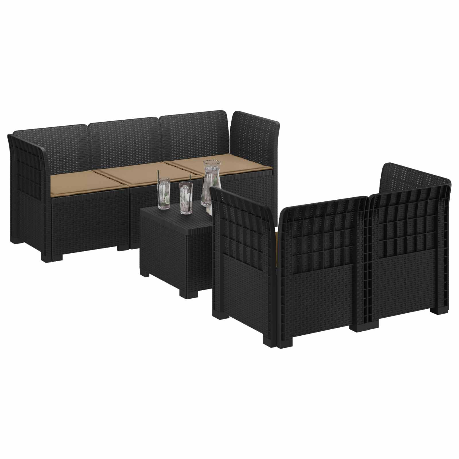 Σαφά Κήπου 5 Θέσεων με Μαξιλάρια Ράιταν PP Ανθρακί - Pakobazaar