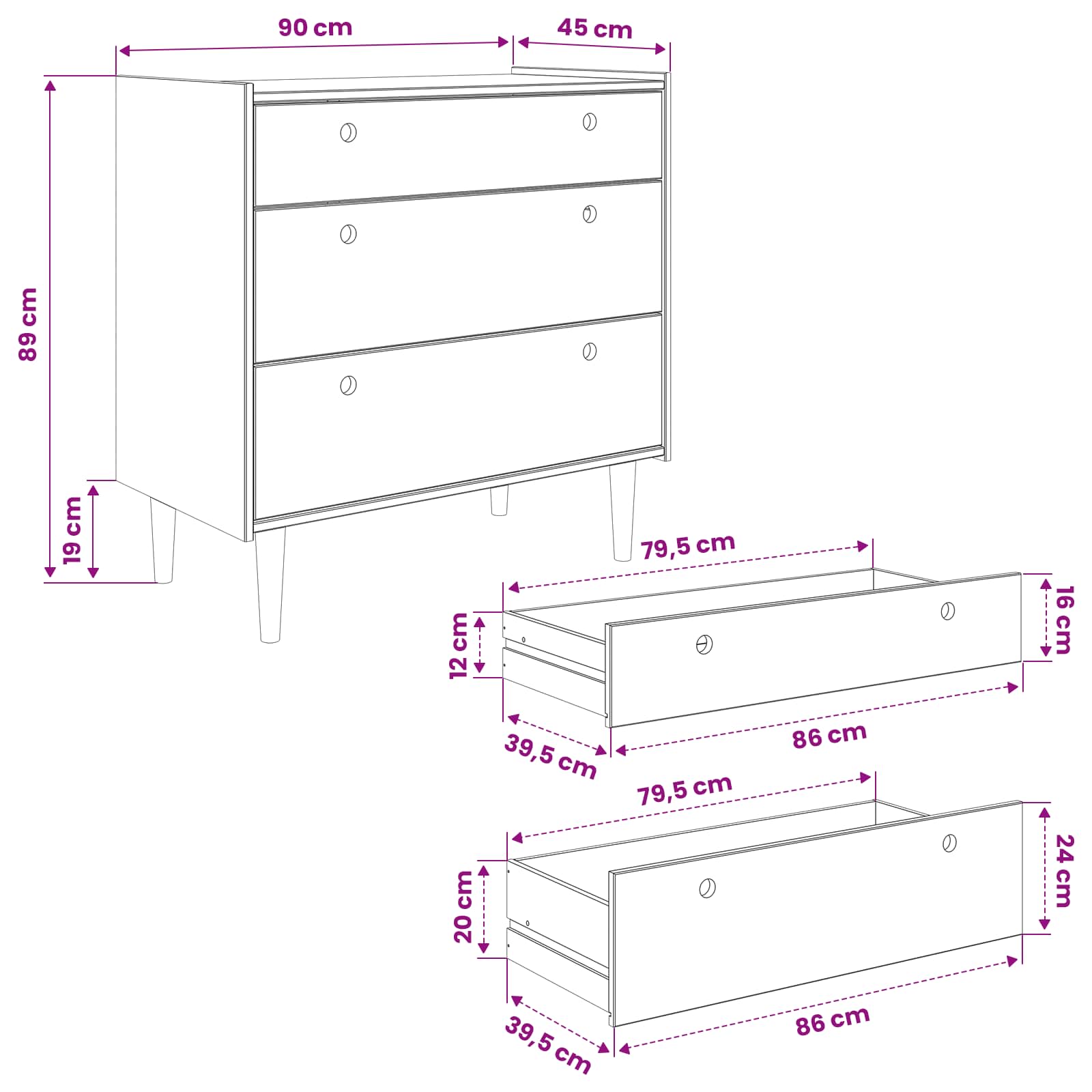 Κουτί με συρτάρια BILBAO Σκούρο καραμελί 90 x 45 x 89 cm