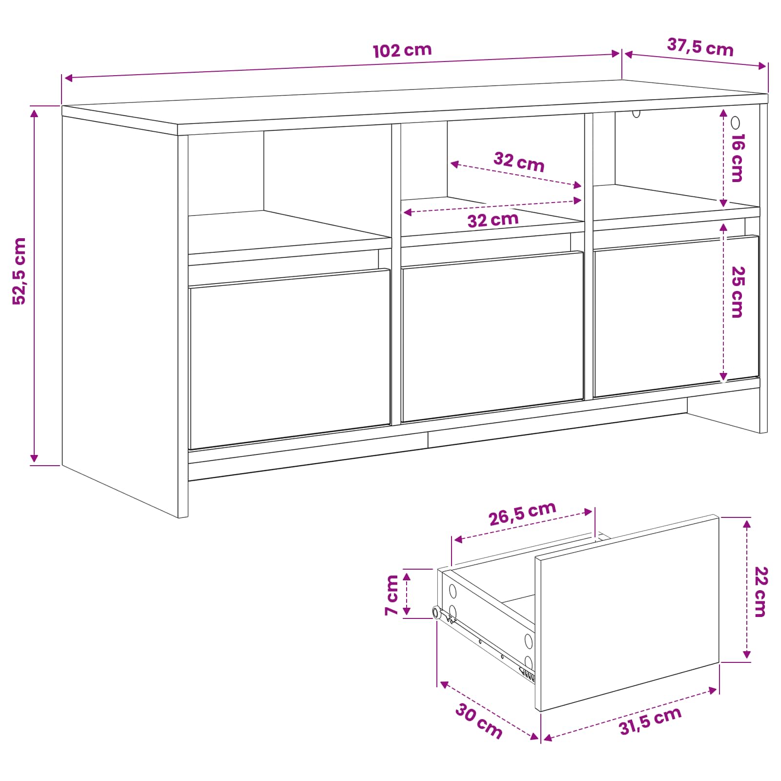 Έπιπλο τηλεόρασης 102 x 37,5 x 52,5 εκ Artisan Δρυς