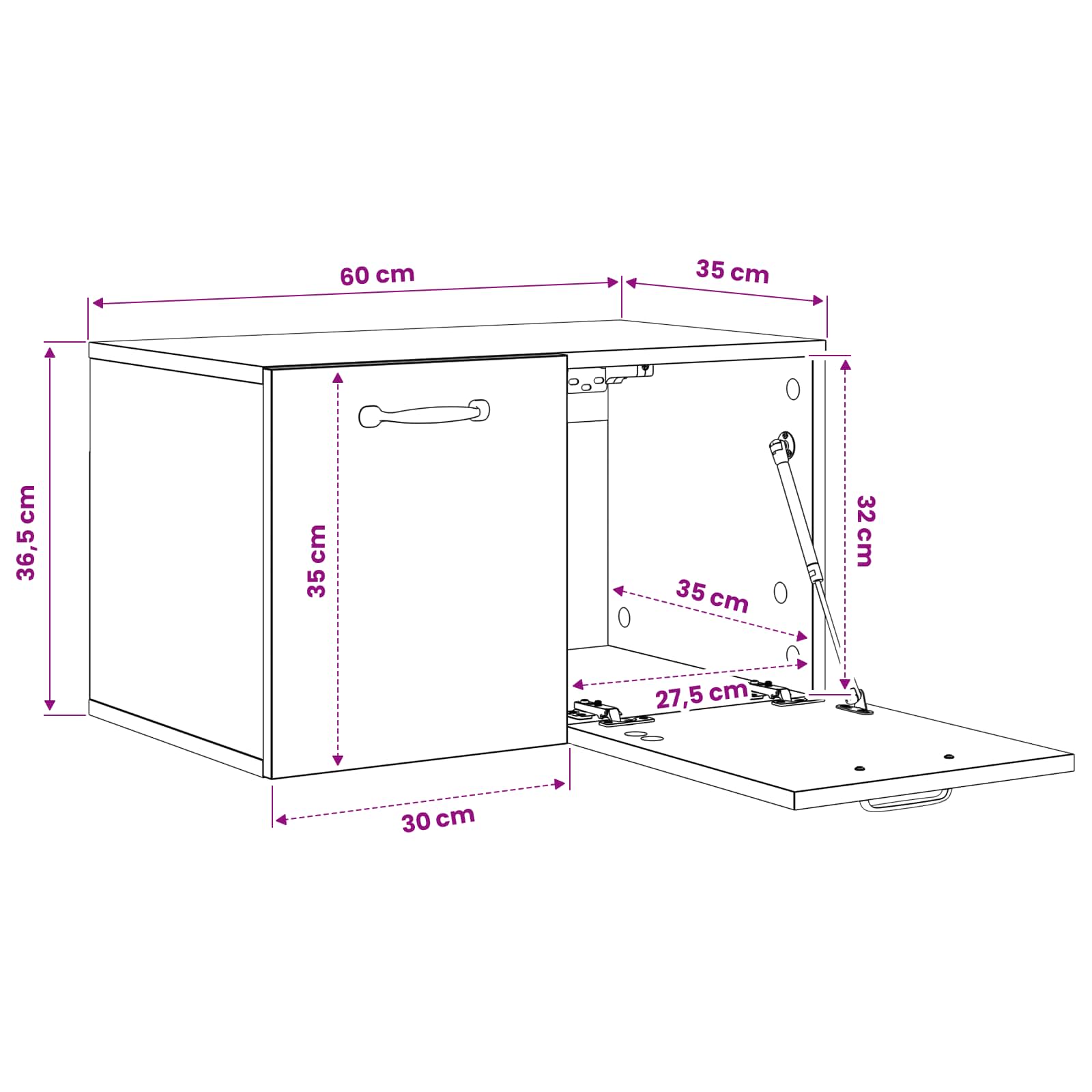 Ντουλάπα Τοίχου 60 x 36,5 x 35 cm Επεξεργασμένο Ξύλο Μαύρη Δρυς - Pakobazaar
