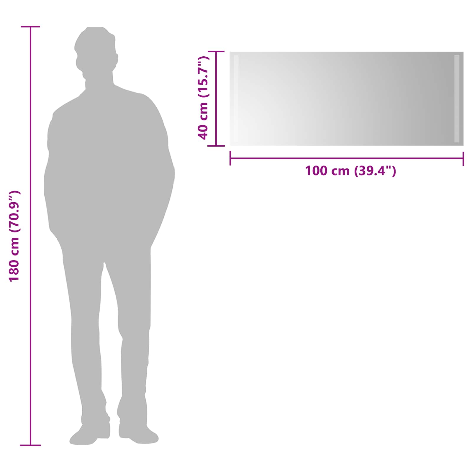 Καθρέφτης μπάνιου LED Διαφανές 100 x 40 cm σκληρυμένο γυαλί - Pakobazaar