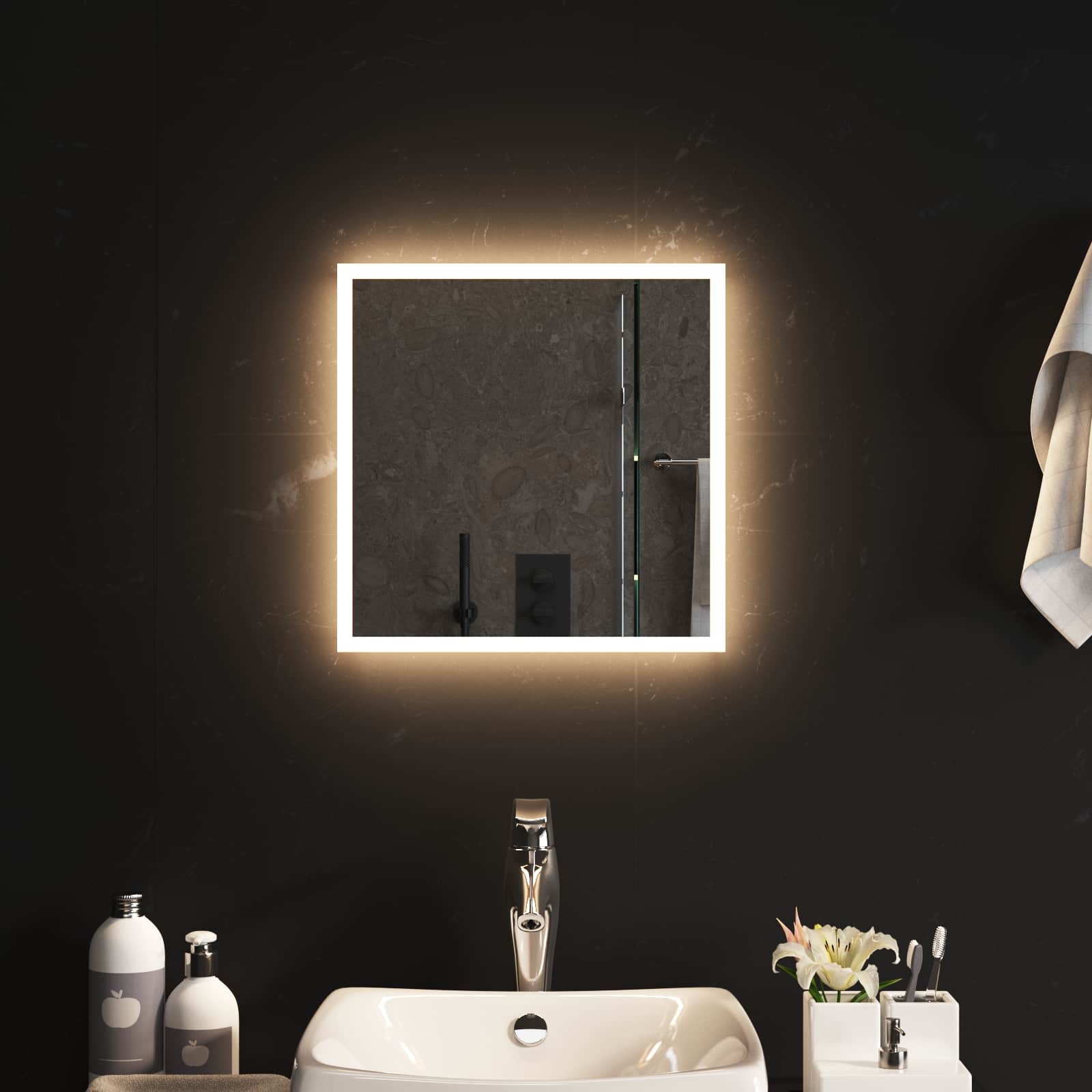 Καθρέφτης μπάνιου LED Διαφανές 40 x 40 cm σκληρυμένο γυαλί - Pakobazaar