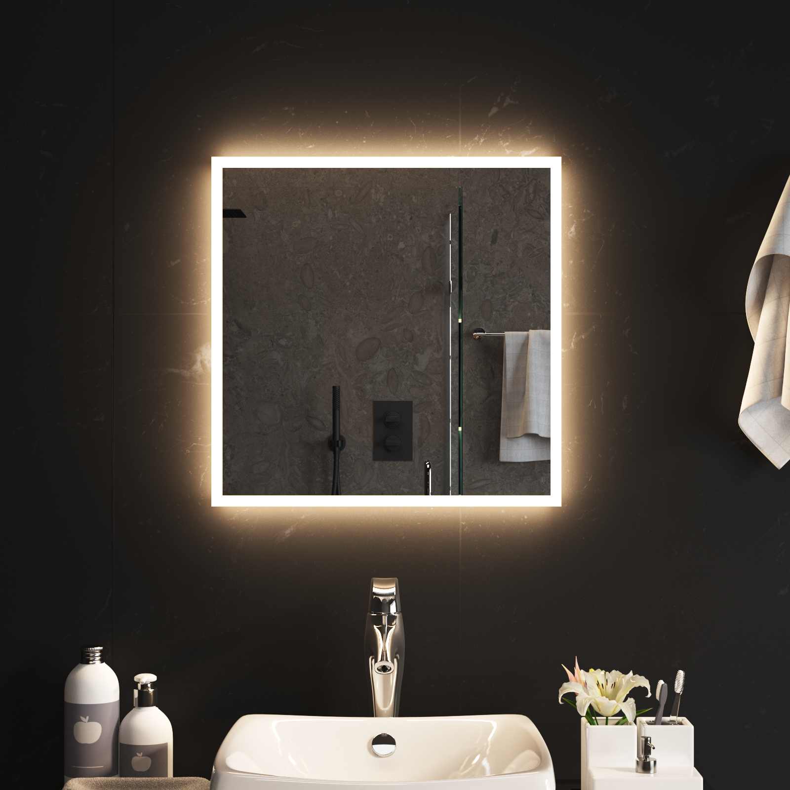 Καθρέφτης μπάνιου LED Διαφανές 50 x 50 cm σκληρυμένο γυαλί