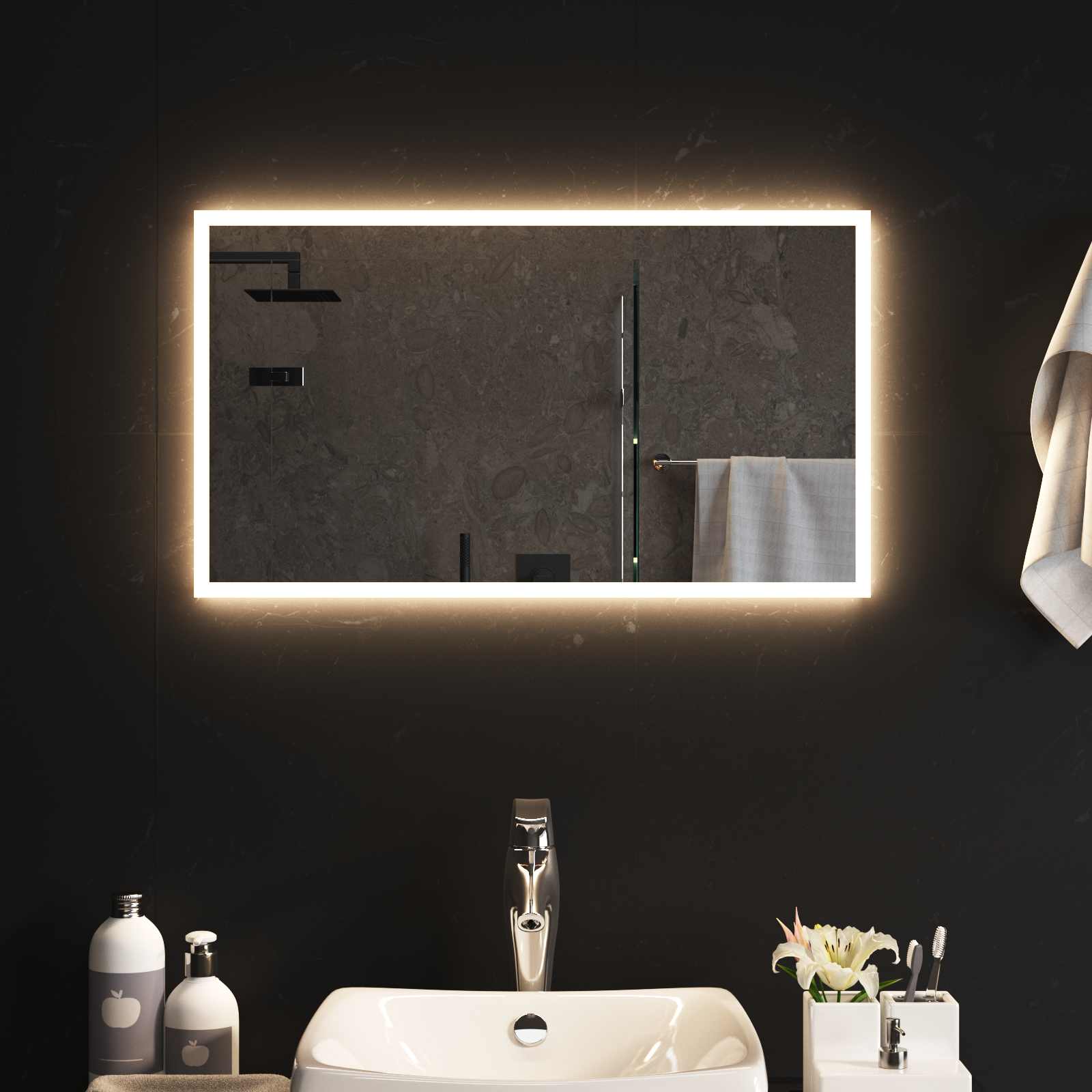 Καθρέφτης μπάνιου LED Διαφανές 70 x 40 cm σκληρυμένο γυαλί - Pakobazaar