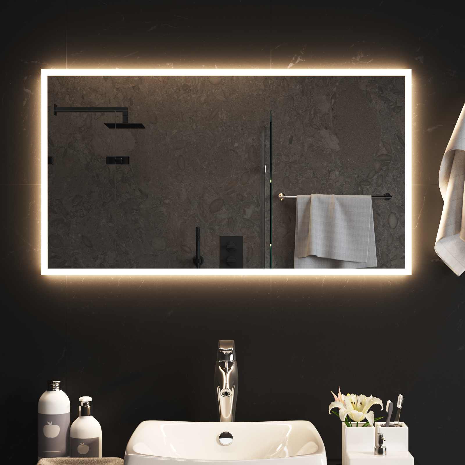 Καθρέφτης μπάνιου LED Διαφανές 90 x 50 cm σκληρυμένο γυαλί
