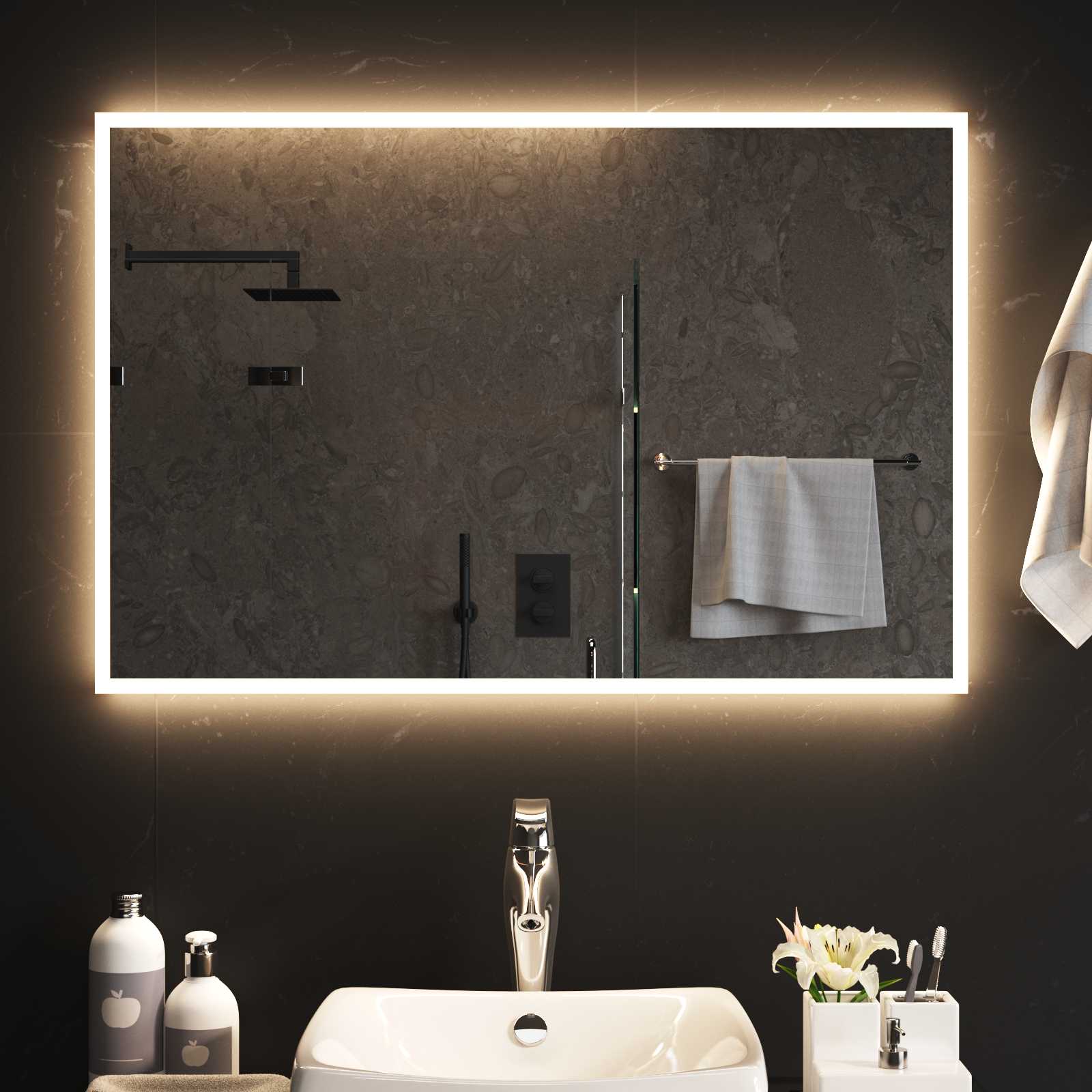 Καθρέφτης μπάνιου LED Διαφανές 90 x 60 cm σκληρυμένο γυαλί - Pakobazaar