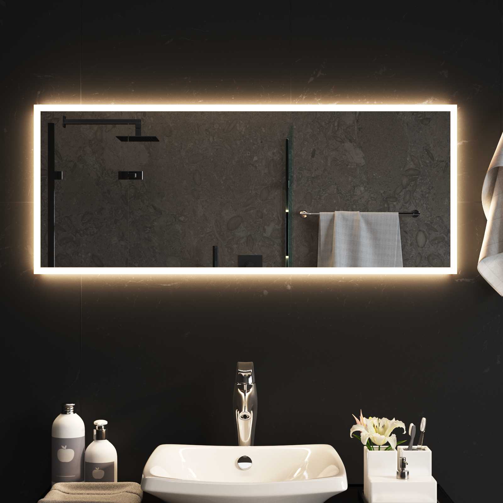 Καθρέφτης μπάνιου LED Διαφανές 100 x 40 cm σκληρυμένο γυαλί