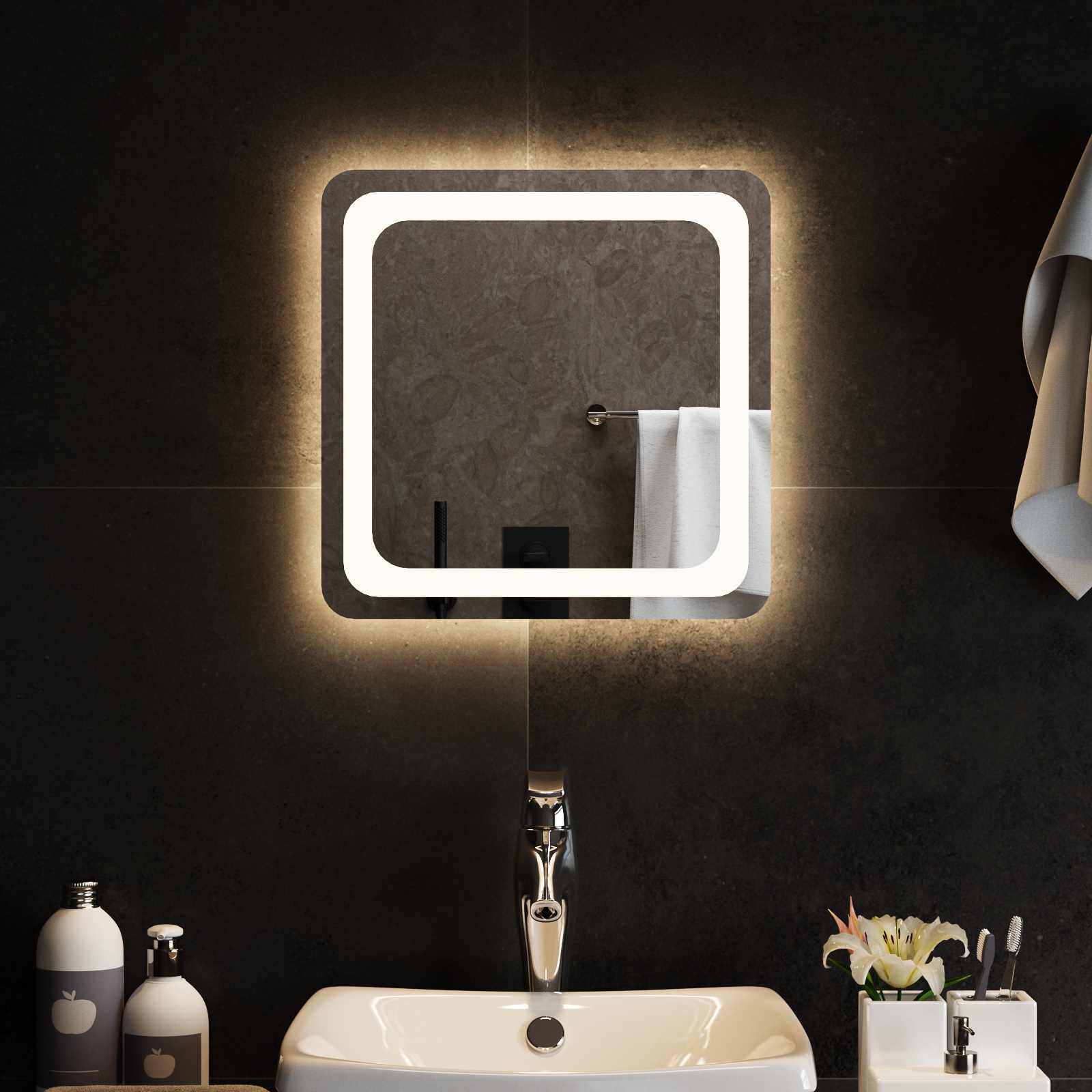 Καθρέφτης μπάνιου LED Διαφανές 40 x 40 cm σκληρυμένο γυαλί - Pakobazaar