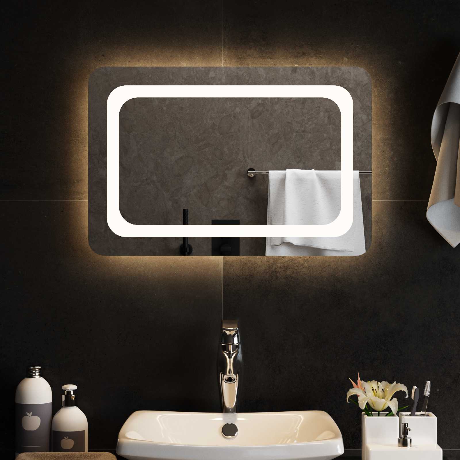 Καθρέφτης μπάνιου LED Διαφανές 60 x 40 cm σκληρυμένο γυαλί - Pakobazaar