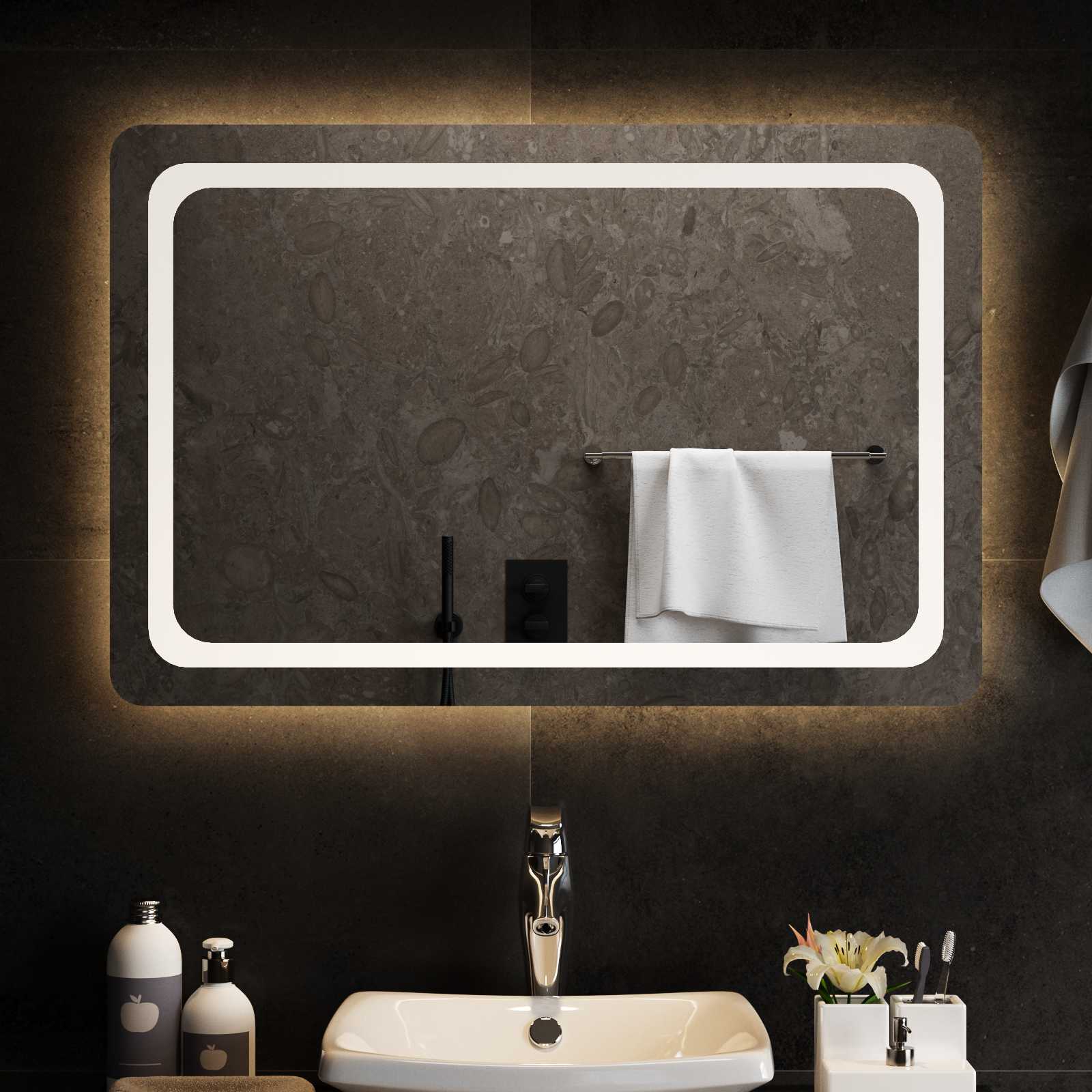Καθρέφτης μπάνιου LED Διαφανές 90 x 60 cm σκληρυμένο γυαλί - Pakobazaar