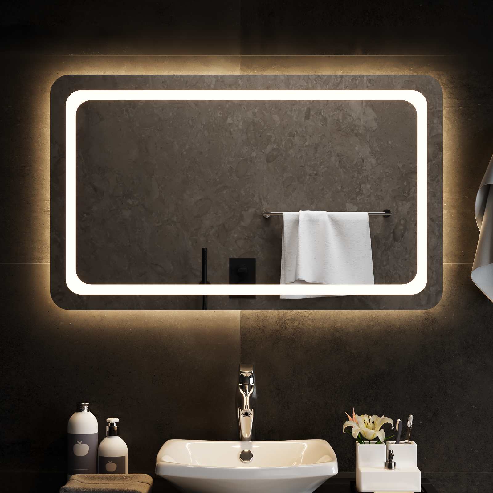 Καθρέφτης μπάνιου LED Διαφανές 100 x 60 cm σκληρυμένο γυαλί