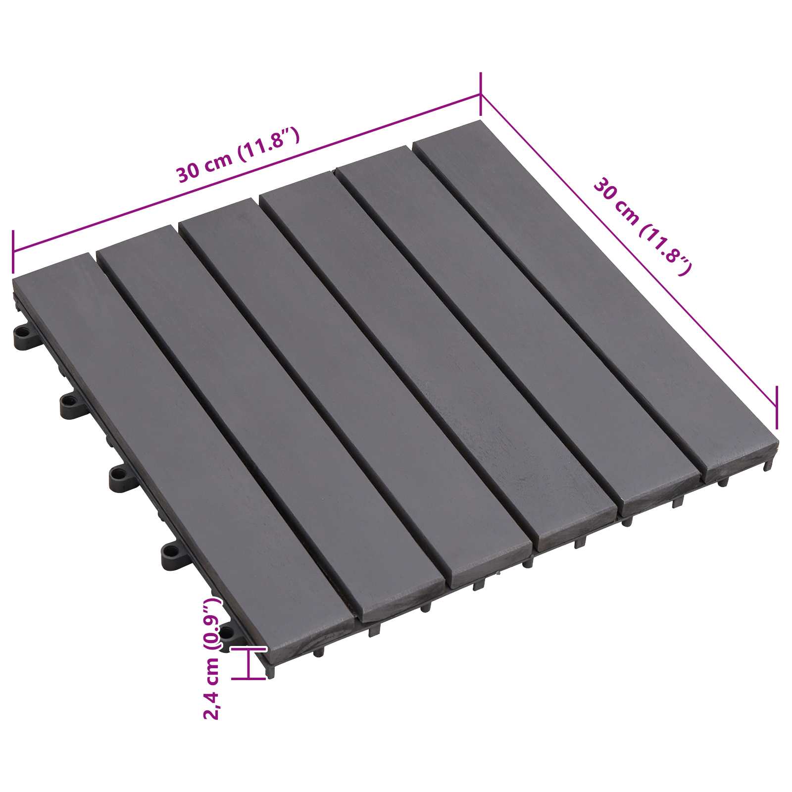 Πλάκα Κατασκευής 30 pcs Γκρι 30 x 30 cm Ξύλο Ακακίας - Pakobazaar