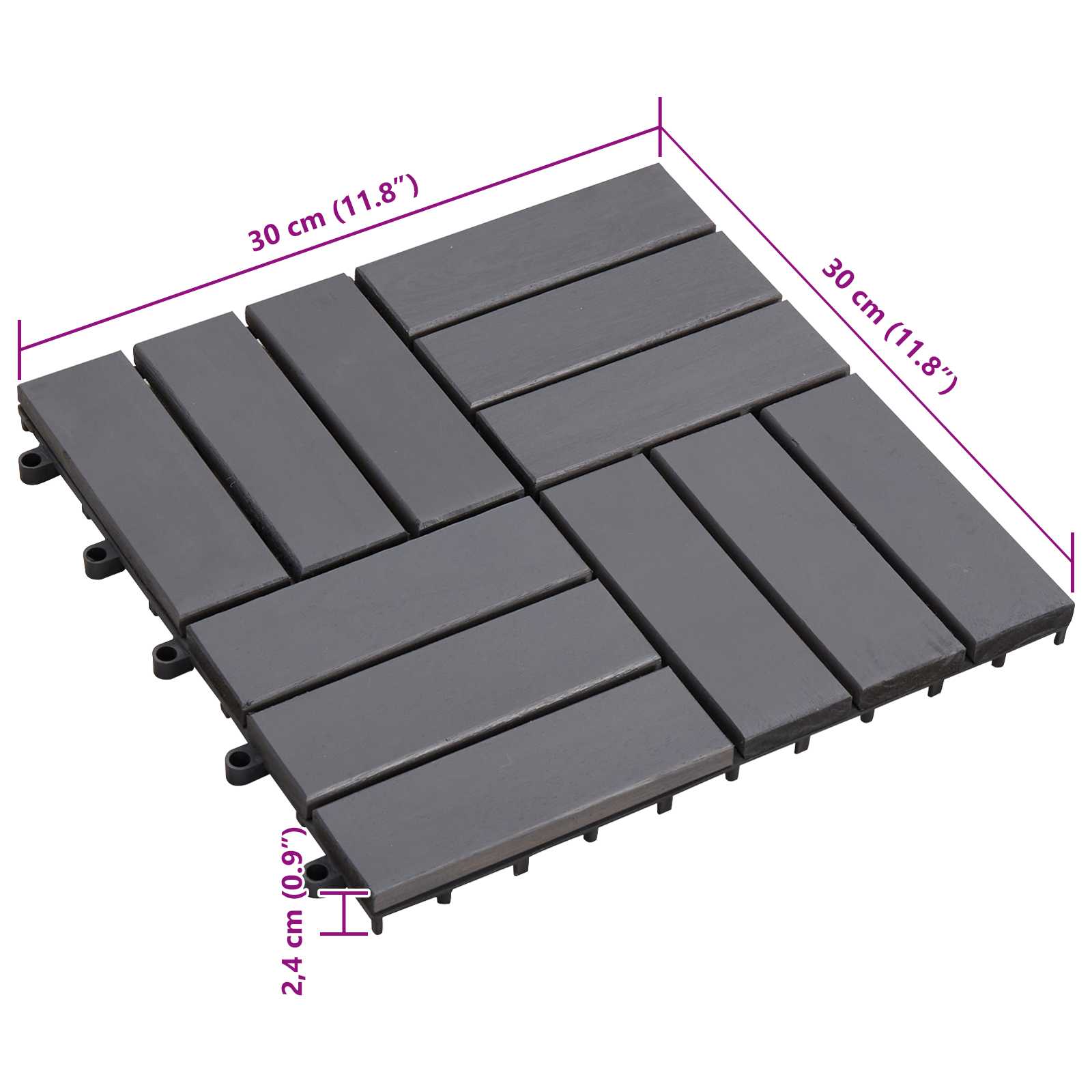 Πλάκα Κατασκευής 30 pcs Γκρι 30 x 30 cm Ξύλο Ακακίας - Pakobazaar