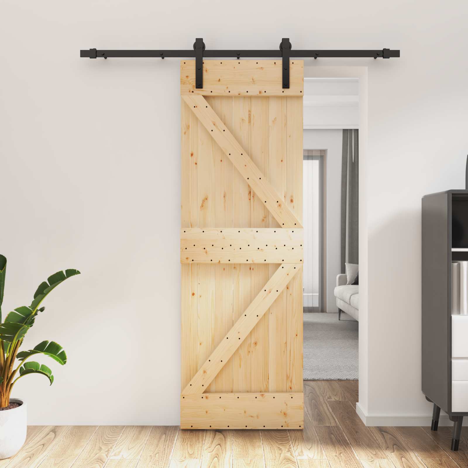 Συρόμενη Πόρτα Φυσικό και Μαύρο 70 x 210 cm - Pakobazaar