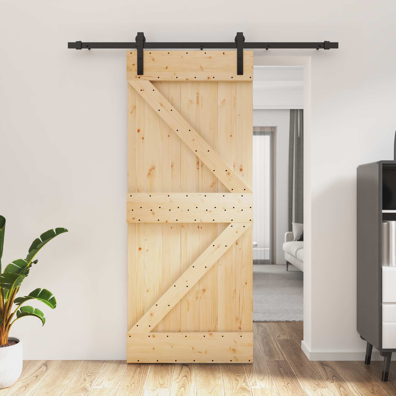 Συρόμενη Πόρτα Φυσικό και Μαύρο 85 x 210 cm - Pakobazaar