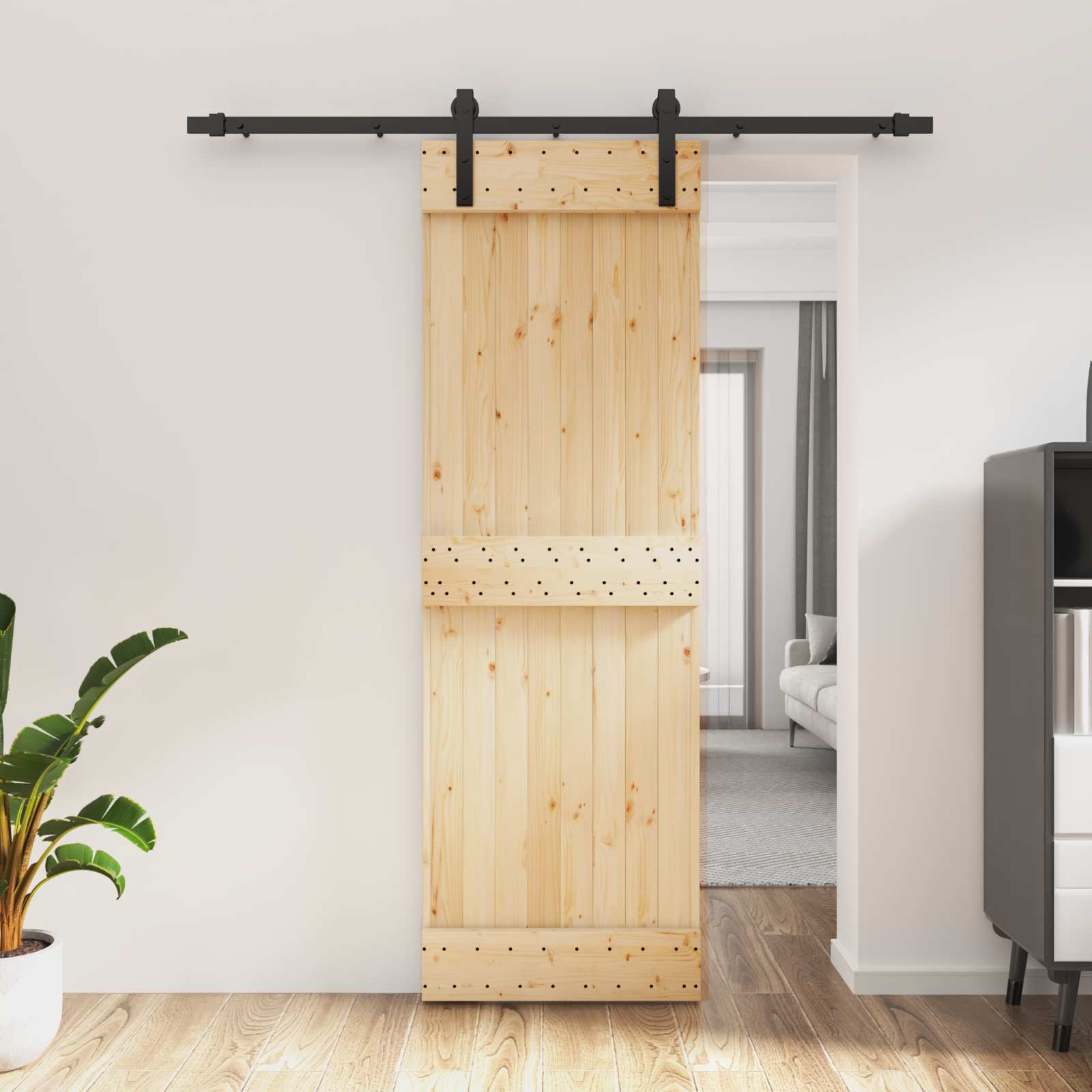 Συρόμενη Πόρτα Φυσικό και Μαύρο 70 x 210 cm - Pakobazaar