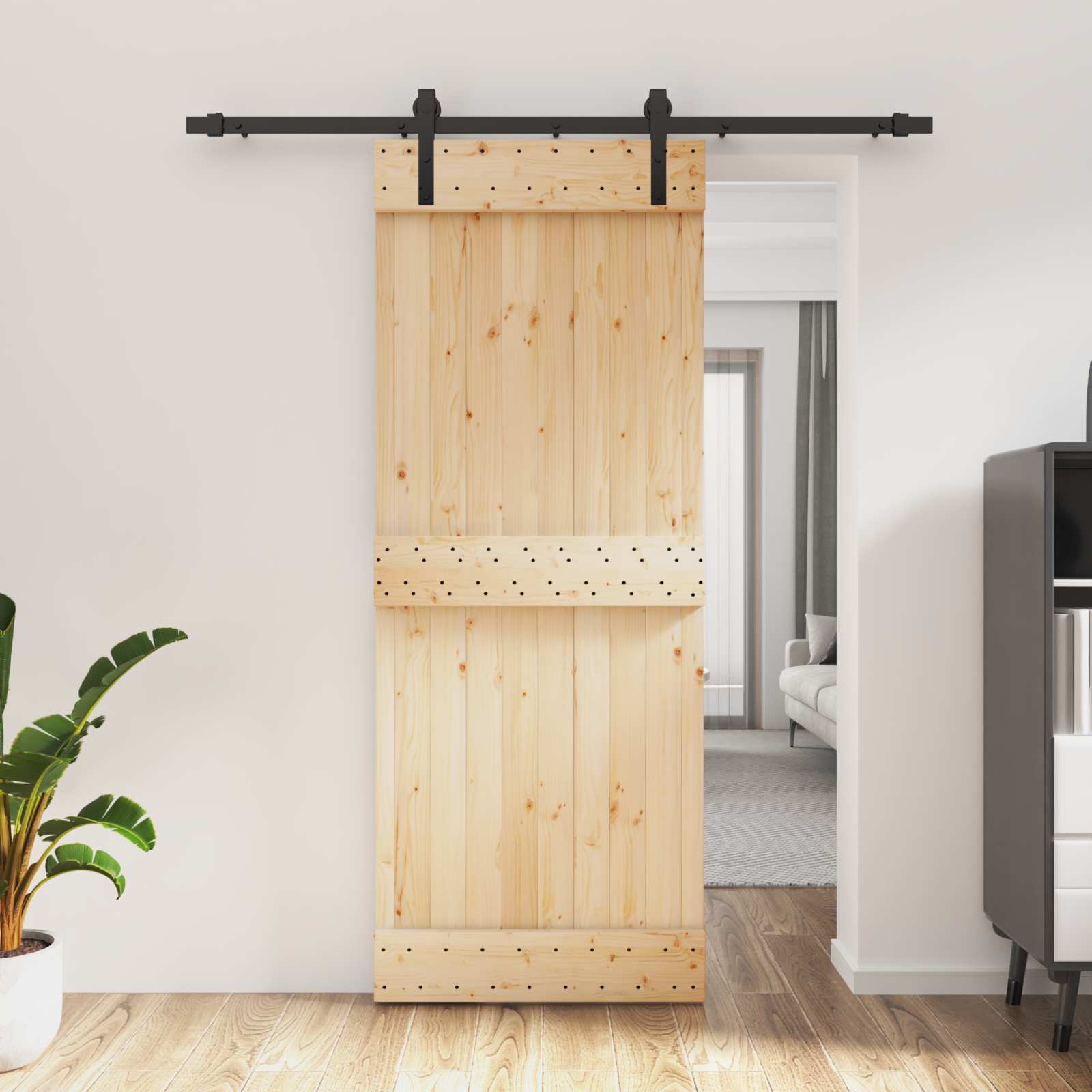 Συρόμενη Πόρτα Φυσικό και Μαύρο 80 x 210 cm - Pakobazaar