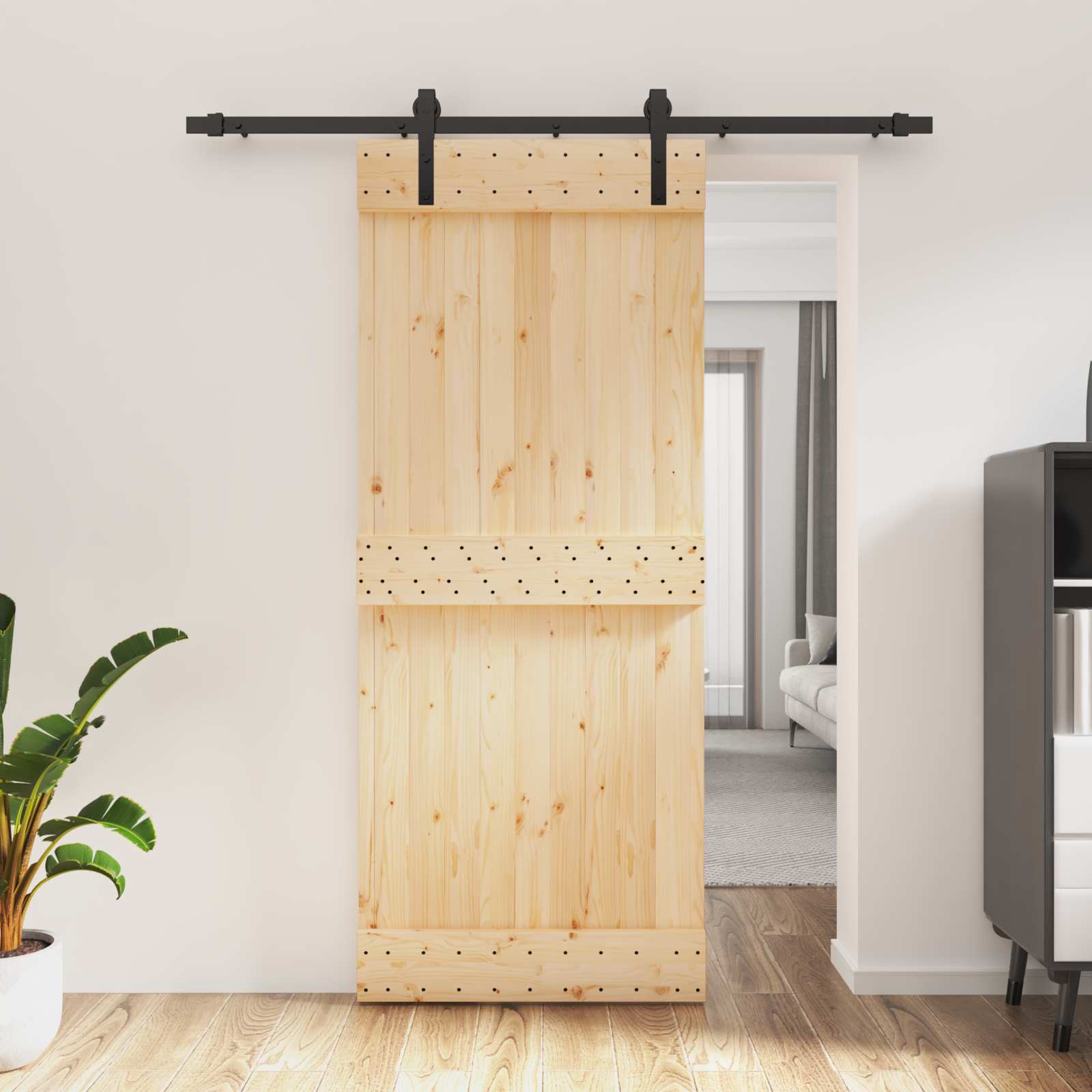 Συρόμενη Πόρτα Φυσικό και Μαύρο 85 x 210 cm