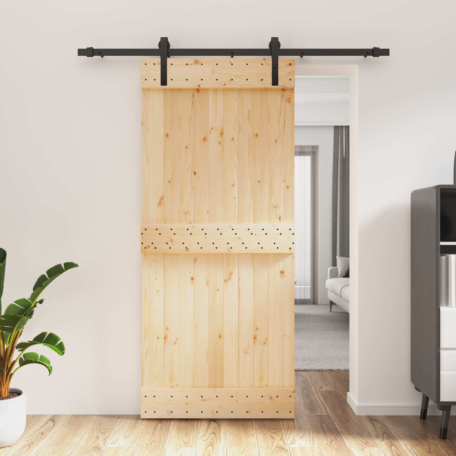 Συρόμενη Πόρτα Φυσικό και Μαύρο 90 x 210 cm - Pakobazaar