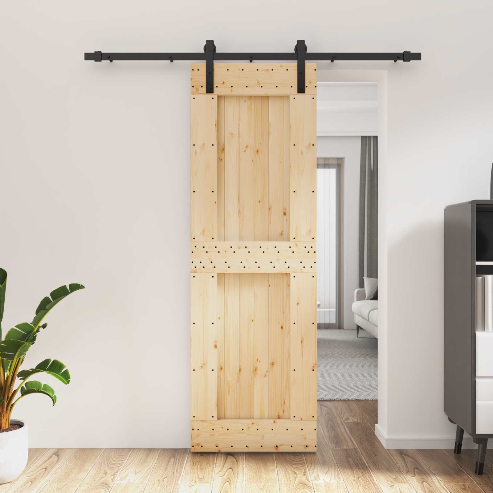 Συρόμενη Πόρτα Φυσικό και Μαύρο 70 x 210 cm