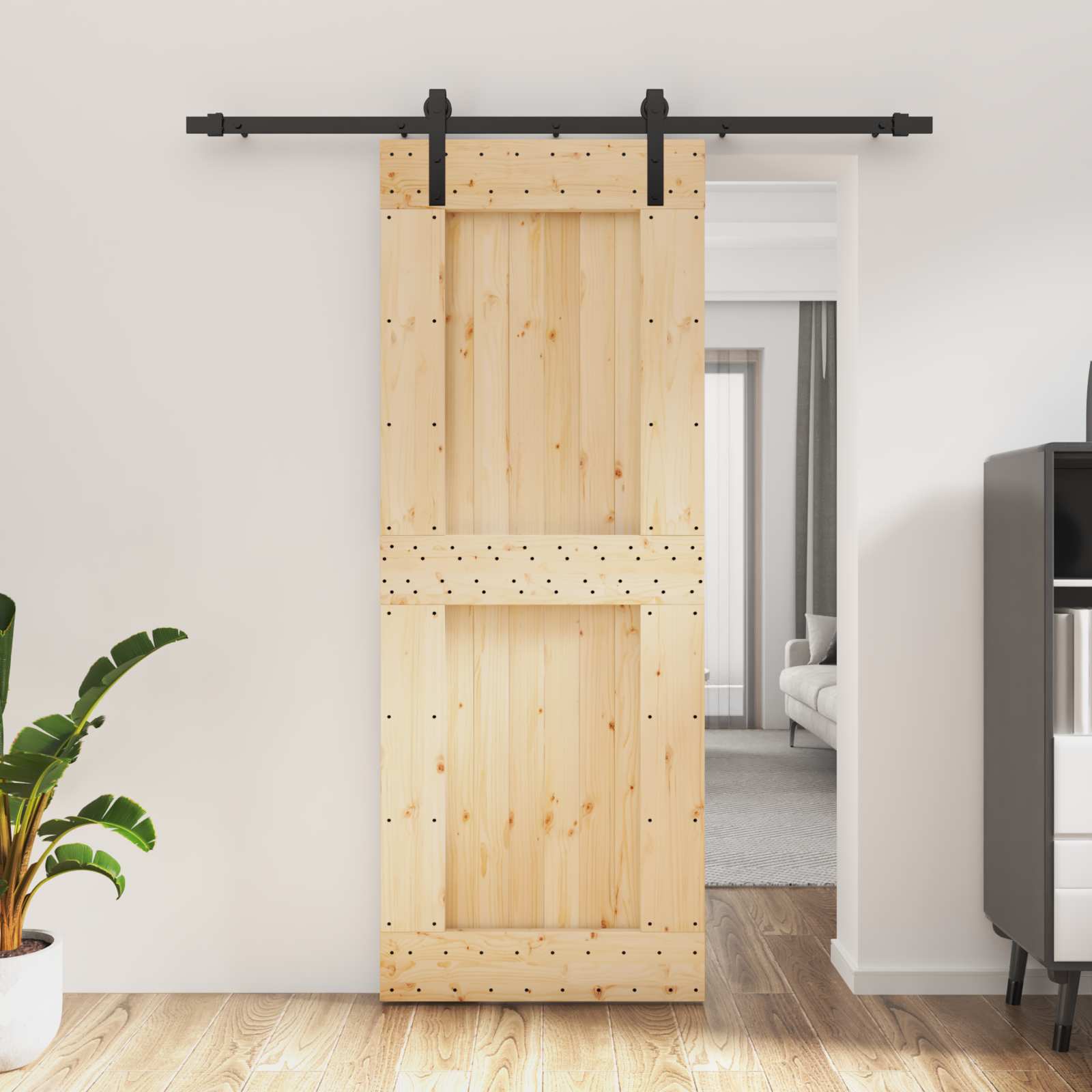 Συρόμενη Πόρτα Φυσικό και Μαύρο 80 x 210 cm